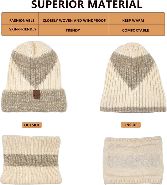 2 En 1 Cappello Donna Invernale Autunno Berretto E Sciarpa Elastico Beanie Scaldacollo in Maglia Berretti Cappelli Da Bici Sci All'Aperto Con Foderato in Pile