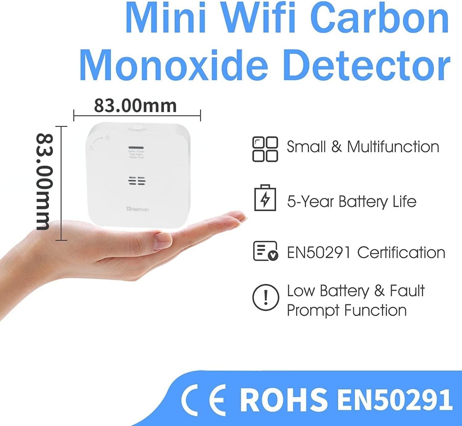 Rilevatore Di Monossido Di Carbonio Wi-Fi Wi-Fi Connesso Con App Tuya & Smartlife, EN50291 Standard Rilevatore Di CO Portatile per Casa, Auto, Tenda, Veicolo (WS-720ES)