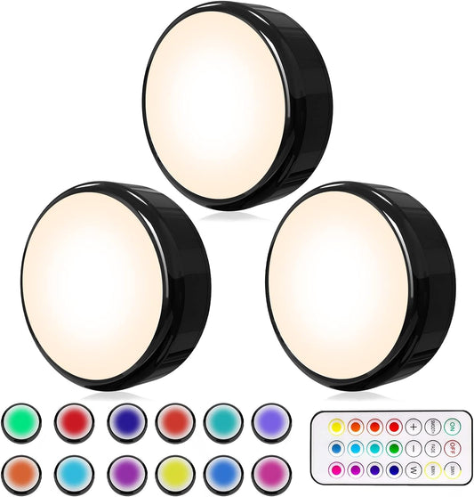 Luci Da Incasso, 3 RGBW Senza Fili, 16 Colori, Luce Notturna a LED Con Telecomando, Funzione Temporizzazione, Illuminazione a Batteria, Luce per Scale, Colore Nero