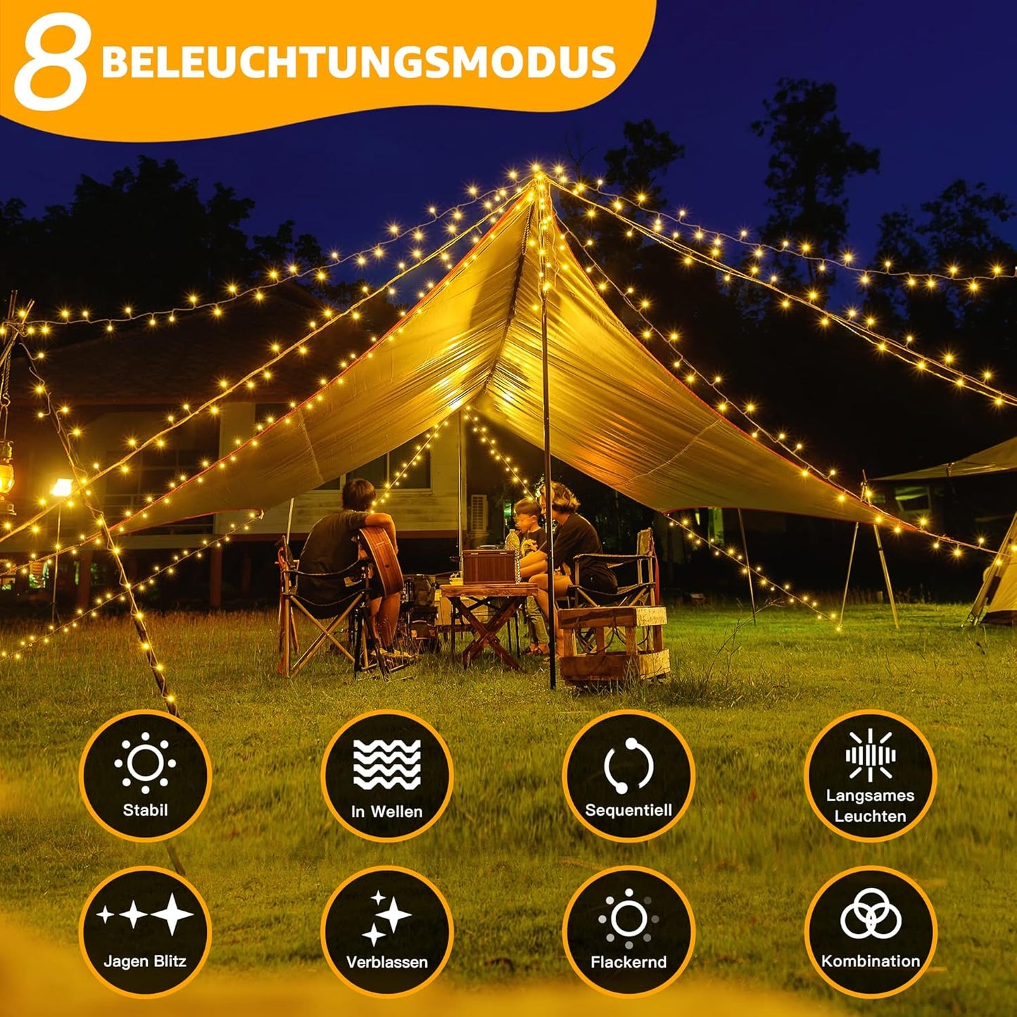 Catena Luminosa Di Natale 400 LED 40M, Luci Stringa Fata Luce Impermeabile Con 8 Modelli Di Illuminazione per Interno Ed Esterno, Feste, Matrimoni, Albero Y Giardino Decorazioni, Bianco Caldo