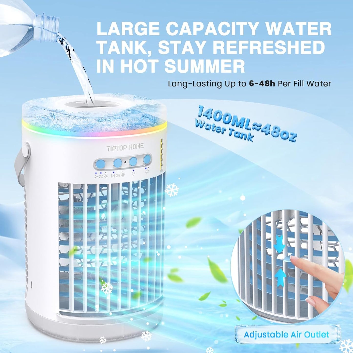 Condizionatore Portatile, Climatizzatore Portatile Silenzioso, 5 in 1 Aria Condizionata Portatile, Raffrescatore D'Aria, Condizionatore Portatile Senza Tubo, 3 Velocità, 2 Modalità Di Nebbia, 1400Ml