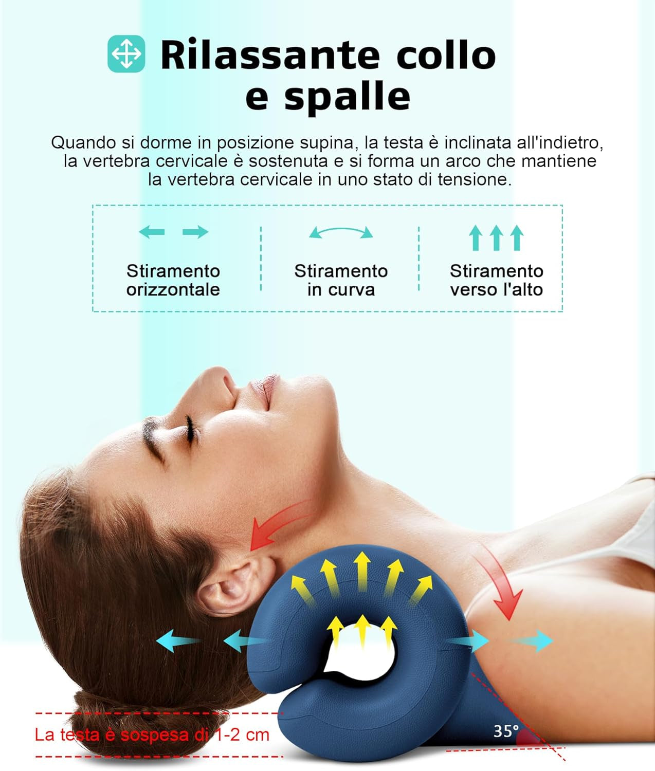 Rilassante per Collo E Spalle, Dispositivo Di Trazione Cervicale Barella per Collo Portatile, Correttore Di Postura Del Collo Cuscino per Chiropratica per Alleviare Il Dolore(Blu Scuro)