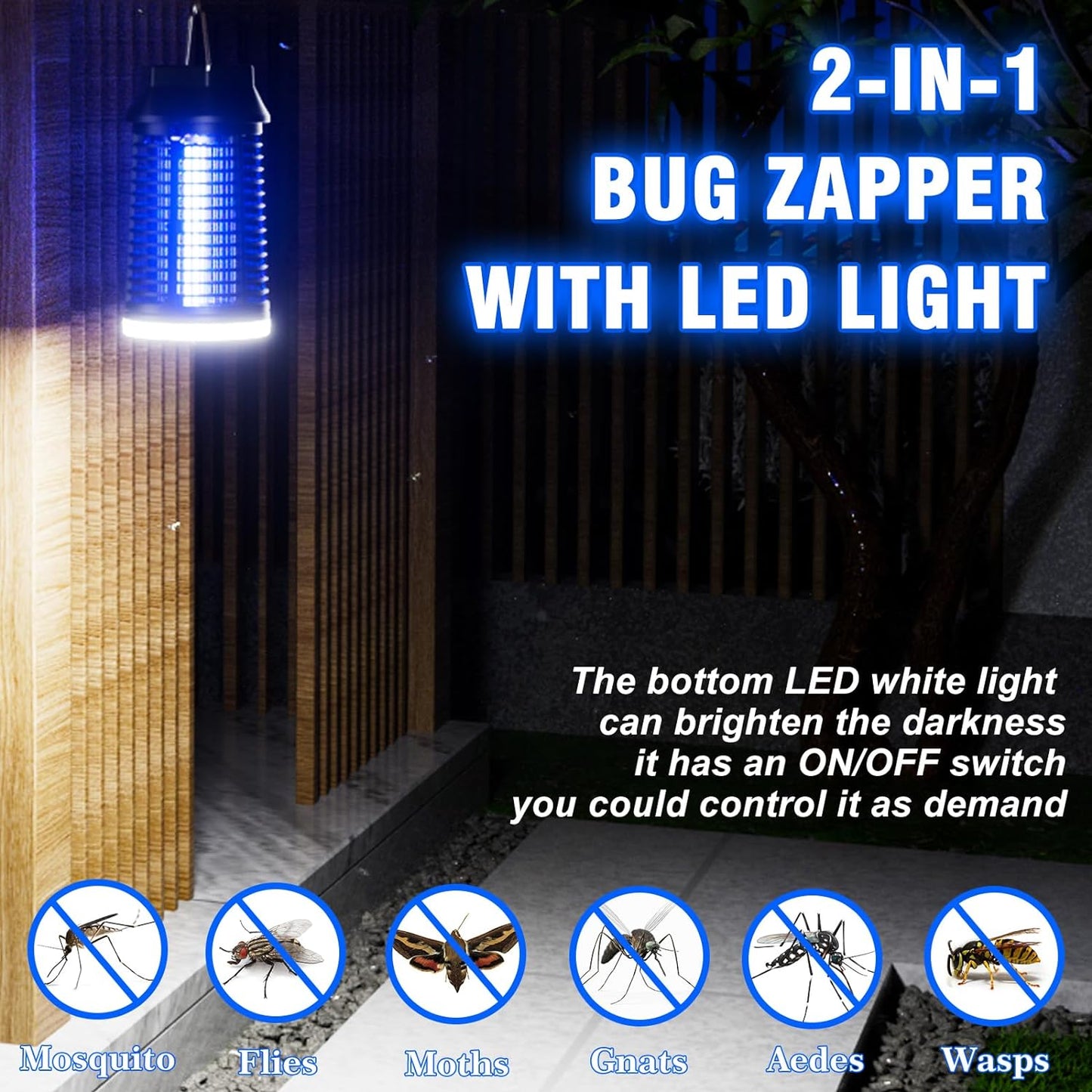 Lampada Antizanzare Elettrica, 4200V Lampada Antizanzare Da Esterno Con Led Luce, IPX4 Impermeabile Ammazza Lampada Zanzare Elettrico, Antizanzare Elettrico per Esterno Interni