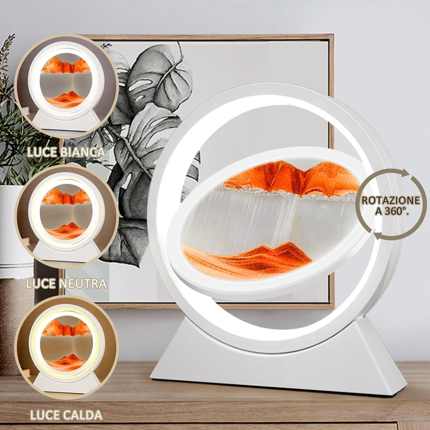 Pittura Di Sabbia Che Scorre, Sabbia in Movimento 3D Con Luce Notturna a LED, Quadro Di Sabbia 3D Sabbia Dinamica per Decorazioni La Casa L'Ufficio