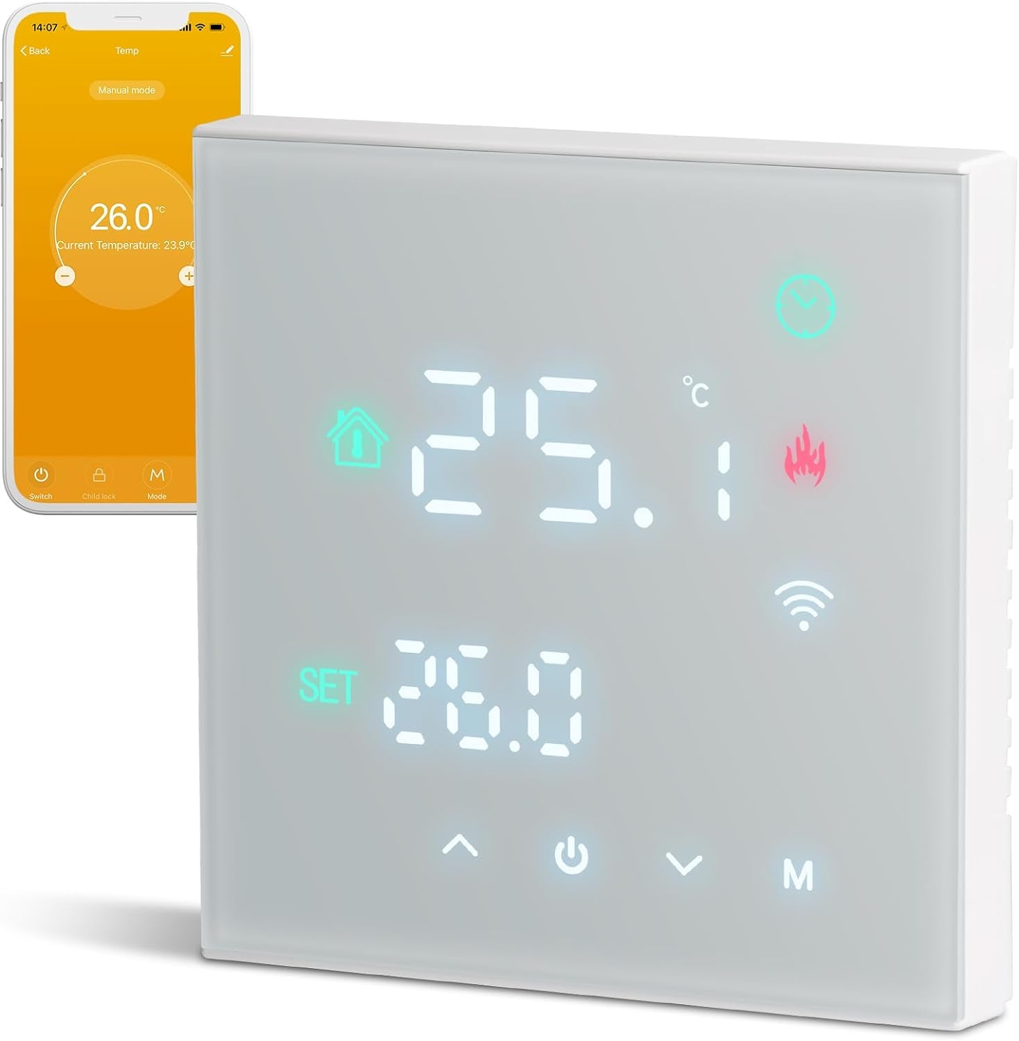 Termostato Wifi Caldaia a Gas,Termostato Programmabile Settimanale Intelligente，Termostato Controllo Con Tuya Samrt Compatibile Con Google Assistant E Alxe,Termostato Ambiente Digitale TGW60W-WPB