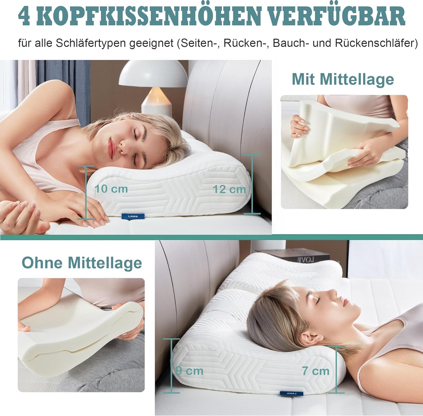 Cuscino Cervicale per Dormire, Cuscino Memory Foam, Antirussamento E Traspirante, Federa Anallergica - Supporto Ergonomico Con Altezza Regolabile E Onde Doppie-Dormi Come Una Brezza