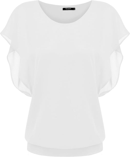 Camicia Da Donna a Pipistrello, in Chiffon, a Tunica, a Maniche Corte, Con Scollo Rotondo, Estiva, Casual, Vestibilità Ampia