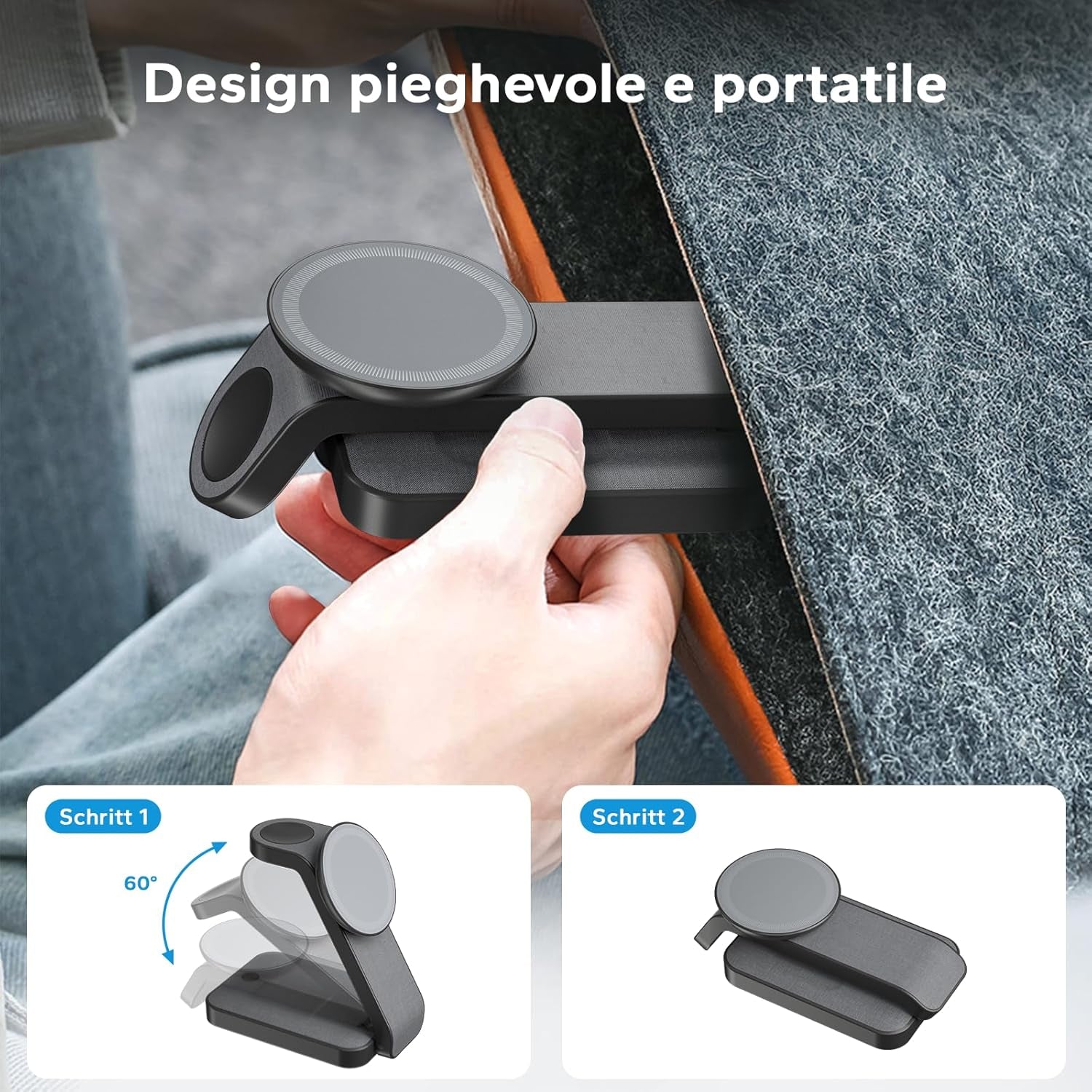 Stazione Di Ricarica Magnetica 3 in 1, Caricabatterie Wireless Pieghevole Stazione Di Ricarica Wireless Compatibile Con Iphone Watch Air-Pods