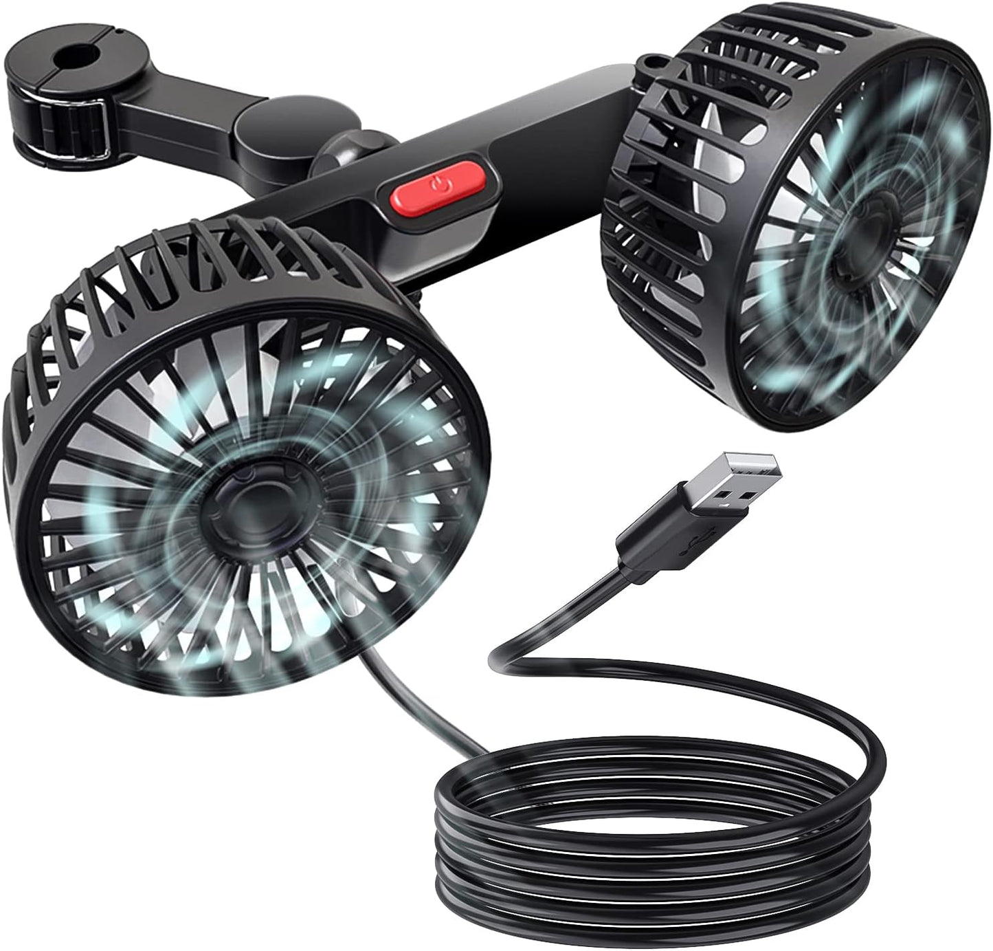 5V 2A Ventilatore Auto a Doppia Testa per Poggiatesta, Ventilatori USB Ventilatore Portatile Ventilatore Silenzioso Raffrescatore D'Aria Con 3 Velocità, 360° Ventilatore Da Tavolo Silenzioso