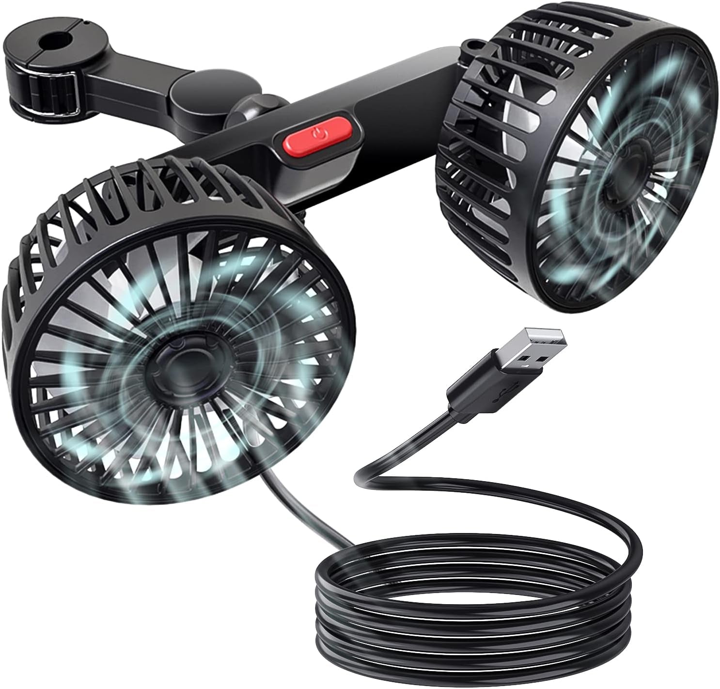 5V 2A Ventilatore Auto a Doppia Testa per Poggiatesta, Ventilatori USB Ventilatore Portatile Ventilatore Silenzioso Raffrescatore D'Aria Con 3 Velocità, 360° Ventilatore Da Tavolo Silenzioso