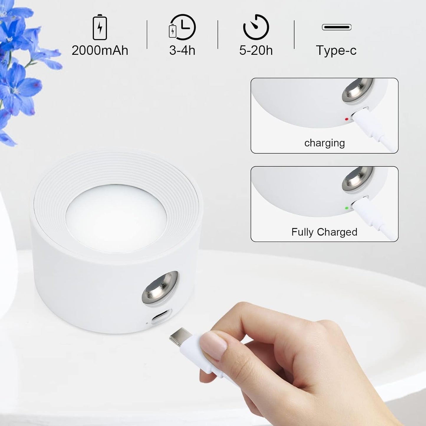 2 Pezzi Lampada a Batteria, LED Moderna Applique Parete Controllo Touch Telecomando Ruotare 360° Dimmerabile Batteria Ricaricabile Modalità Luminosità Calda/Bianca per Camera Da Letto