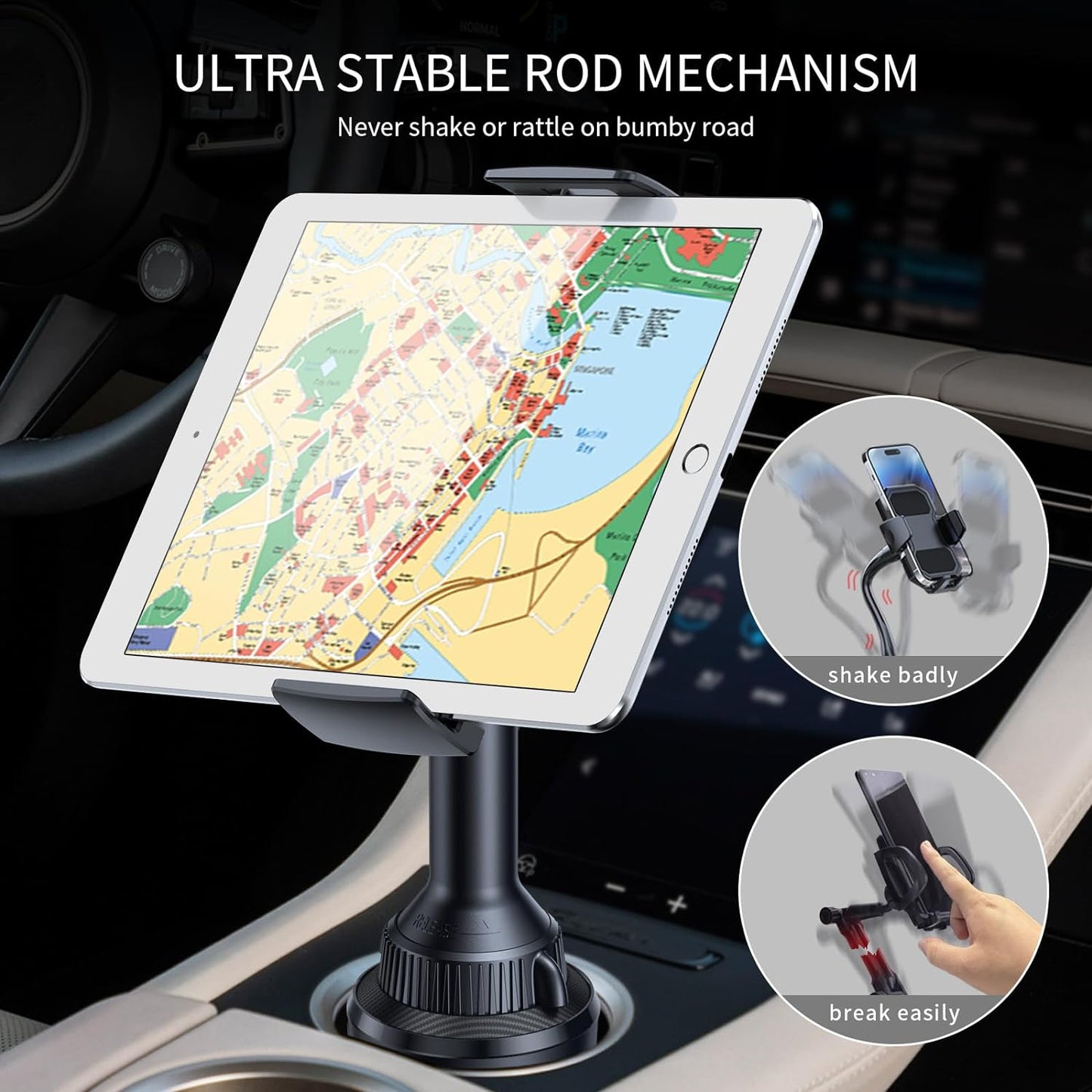 Supporto Tablet Auto Portabicchieri, Supporto per Portabicchieri Dell'Auto Compatibile Con Tablet Da 4,3-11 Pollici, Ipad Mini/Air/Pro, Iphone, Tutti Gli Smartphone