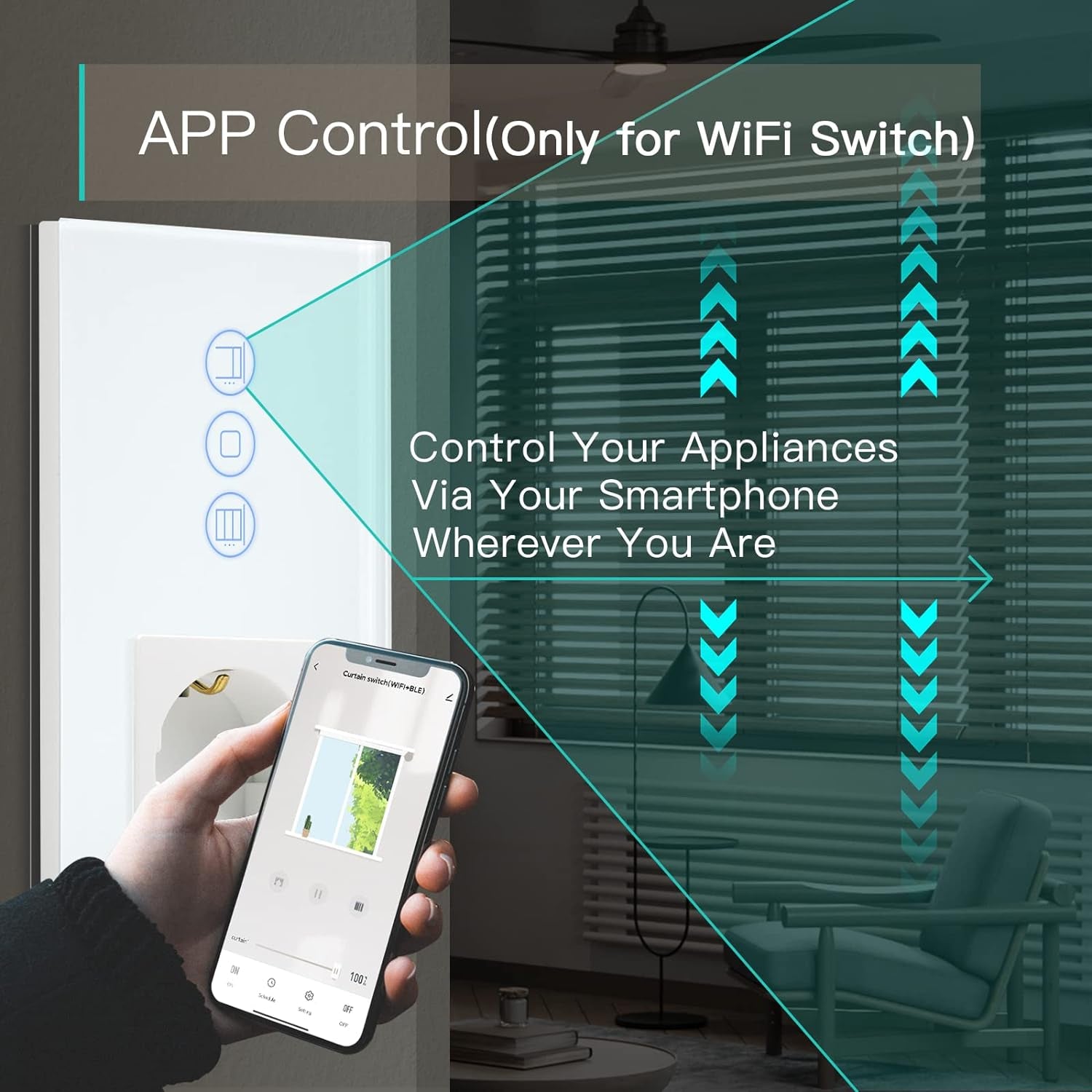 Presa Normale Con Interruttore Smart Alexa, Interruttore per Tapparelle Wifi Con Presa Compatibile Con Alexa, Interruttore Smart Veneziane, Presa Schuko Bianco (Richiede Un Conduttore Zero)