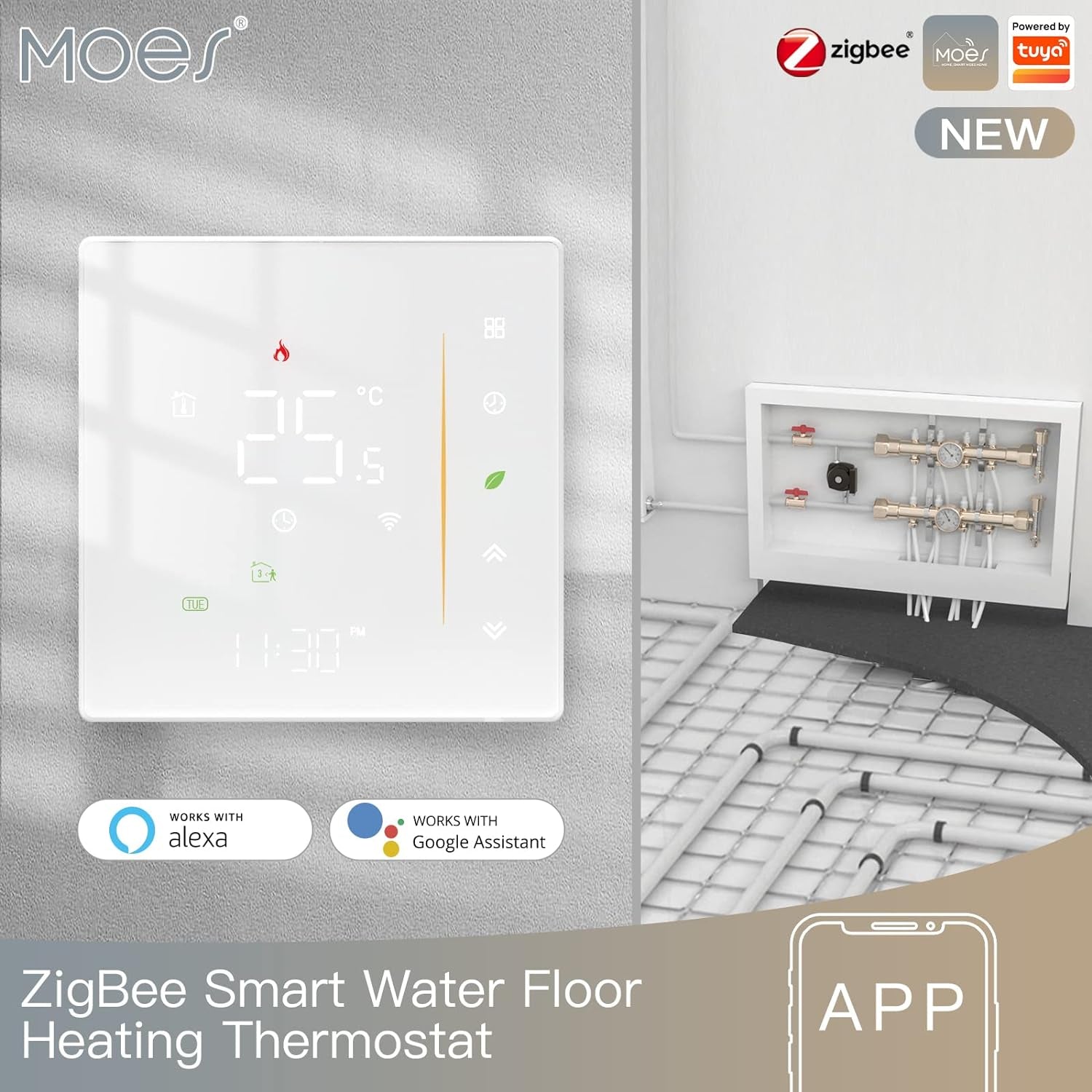 Termostato Intelligente Zigbee Riscaldamento a Pavimento Dell'Acqua,Termostato Della Stanza Della Casa Intelligente Compatibile Alexa/Google Home/Smart Life/Tuya ( Zigbee Hub)