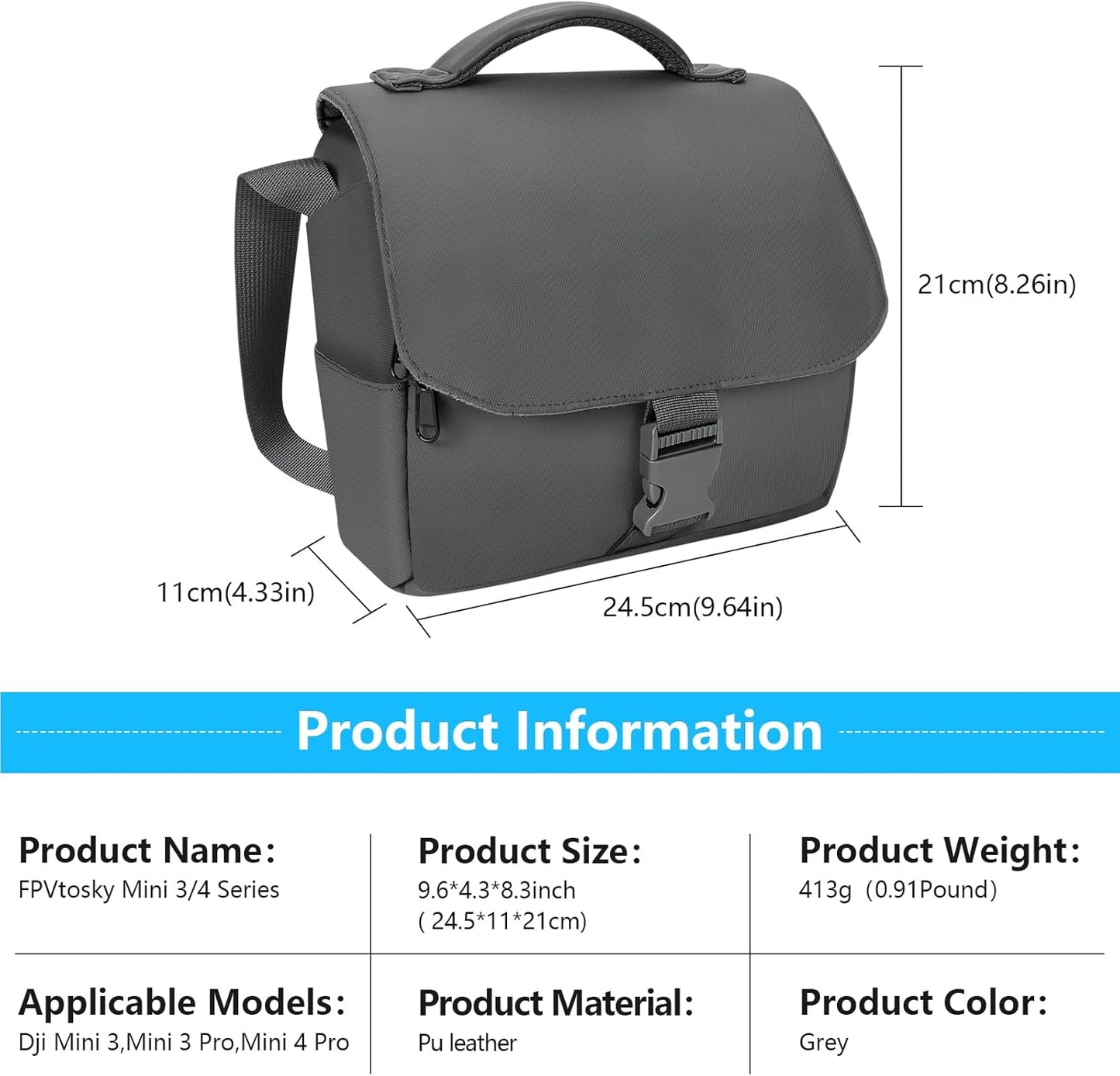 Borsa a Tracolla per DJI Mini 4 Pro/Mini 3 Pro Drone, Mini 3/4 Series Travel Carrying Bag per DJI Mini 3 Pro/Mini 4 Pro Case, Premium DJI Mavic Mini 3/4 Series Accessori