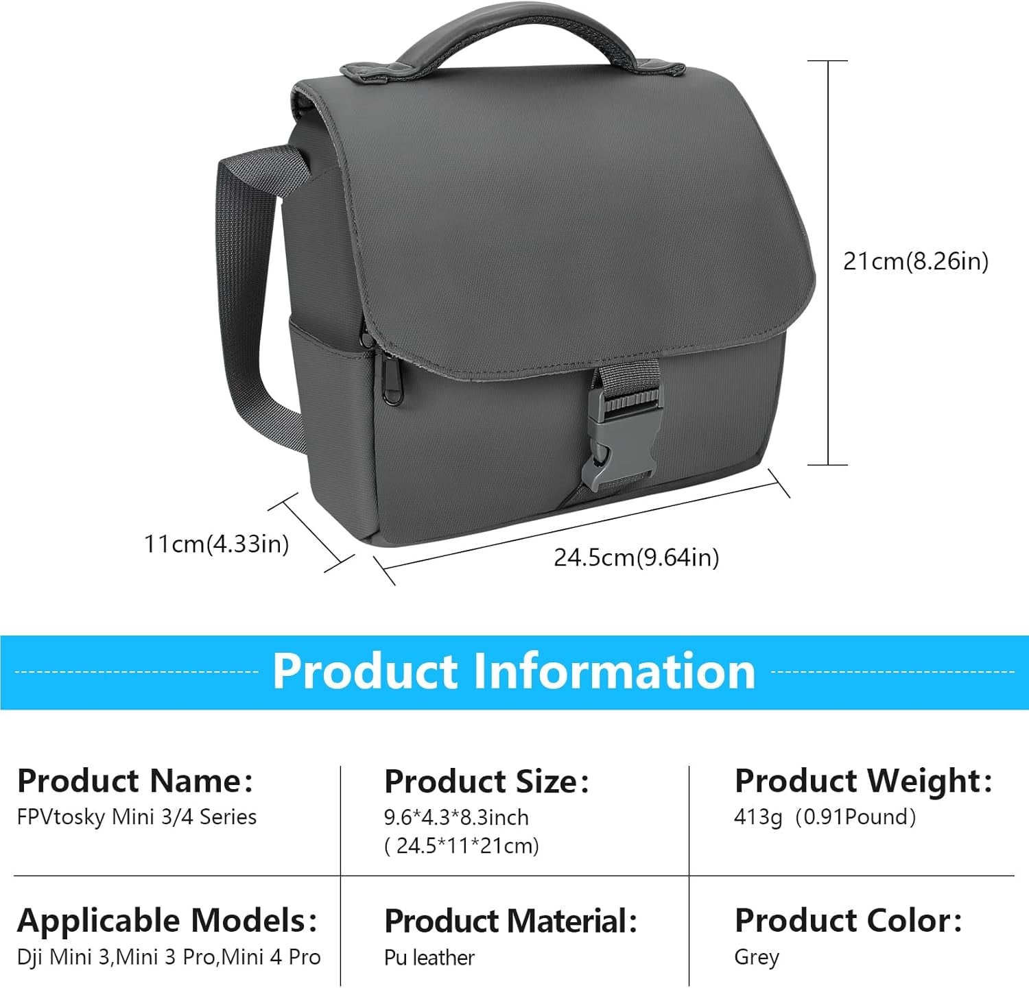 Borsa a Tracolla per DJI Mini 4 Pro/Mini 3 Pro Drone, Mini 3/4 Series Travel Carrying Bag per DJI Mini 3 Pro/Mini 4 Pro Case, Premium DJI Mavic Mini 3/4 Series Accessori