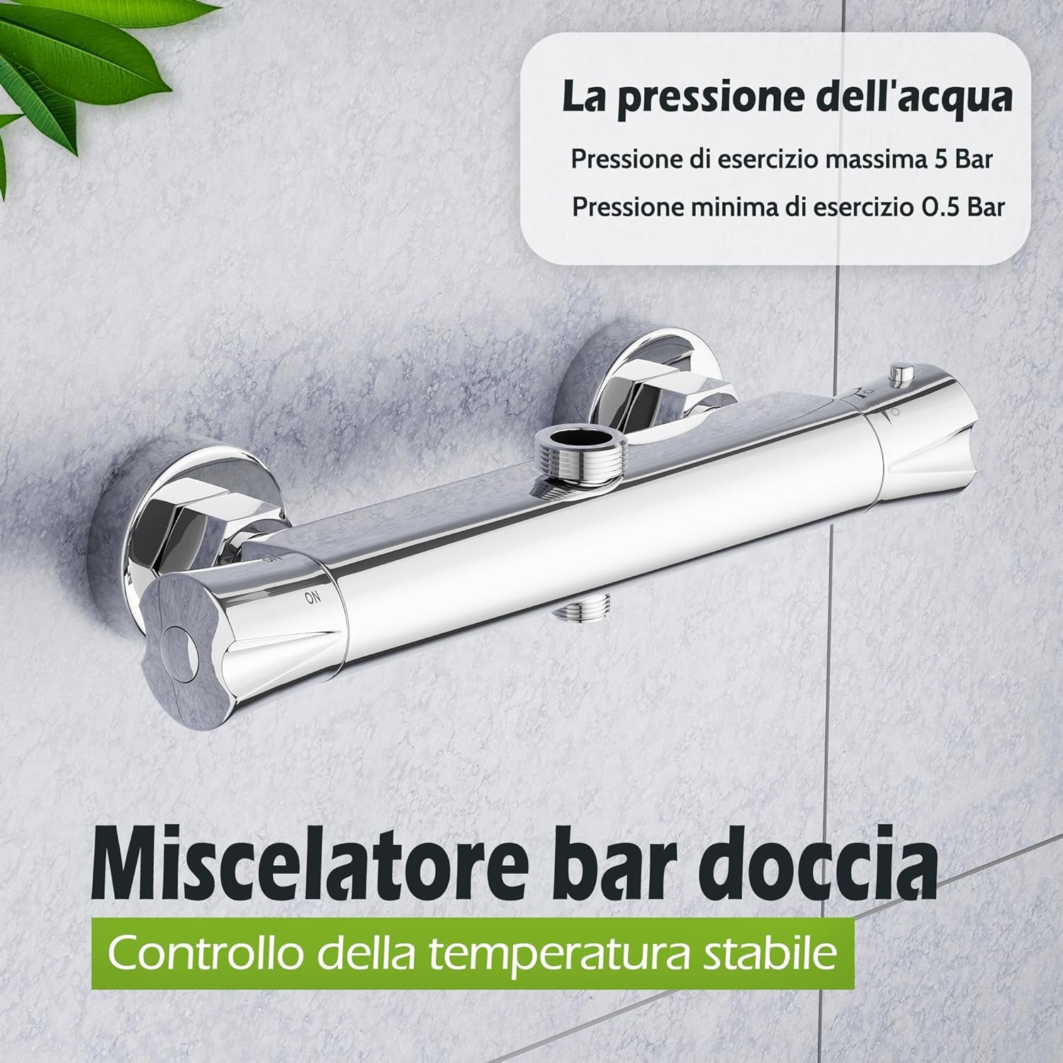 Miscelatore Doccia,Colonna Doccia Con Miscelatore,Miscelatore Termostatico per Doccia Con 2 Uscite, Uscita Superiore 3/4" BSP (26.4Mm) E Uscita Inferiore 1/2" BSP (21Mm)