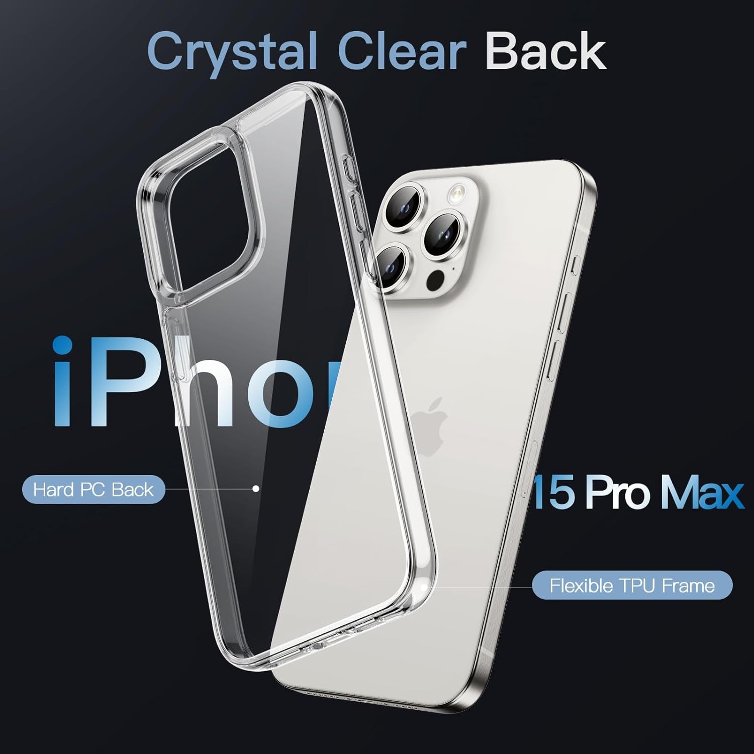 Cover per Iphone 15 Pro Max 6,7 Pollici, anti Ingiallimento Custodia Con Antiurto, Anti-Graffio E Retro Trasparente (Trasparente)