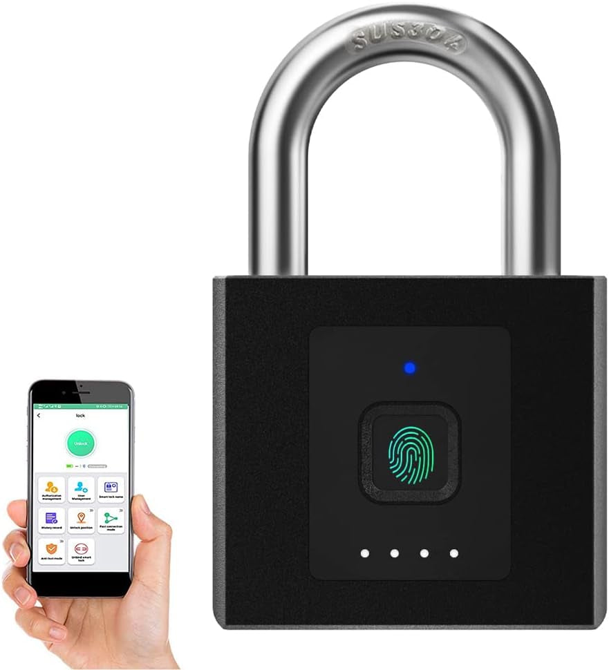 Lucchetto Con Cuscinetto Apribile Tramite Impronte Digitali O App, Keyless Big Lucchetto Pesante, per Sbloccare Il Set Di Dati, Impermeabile, Antifurto, Indicatore Di Batteria, USB