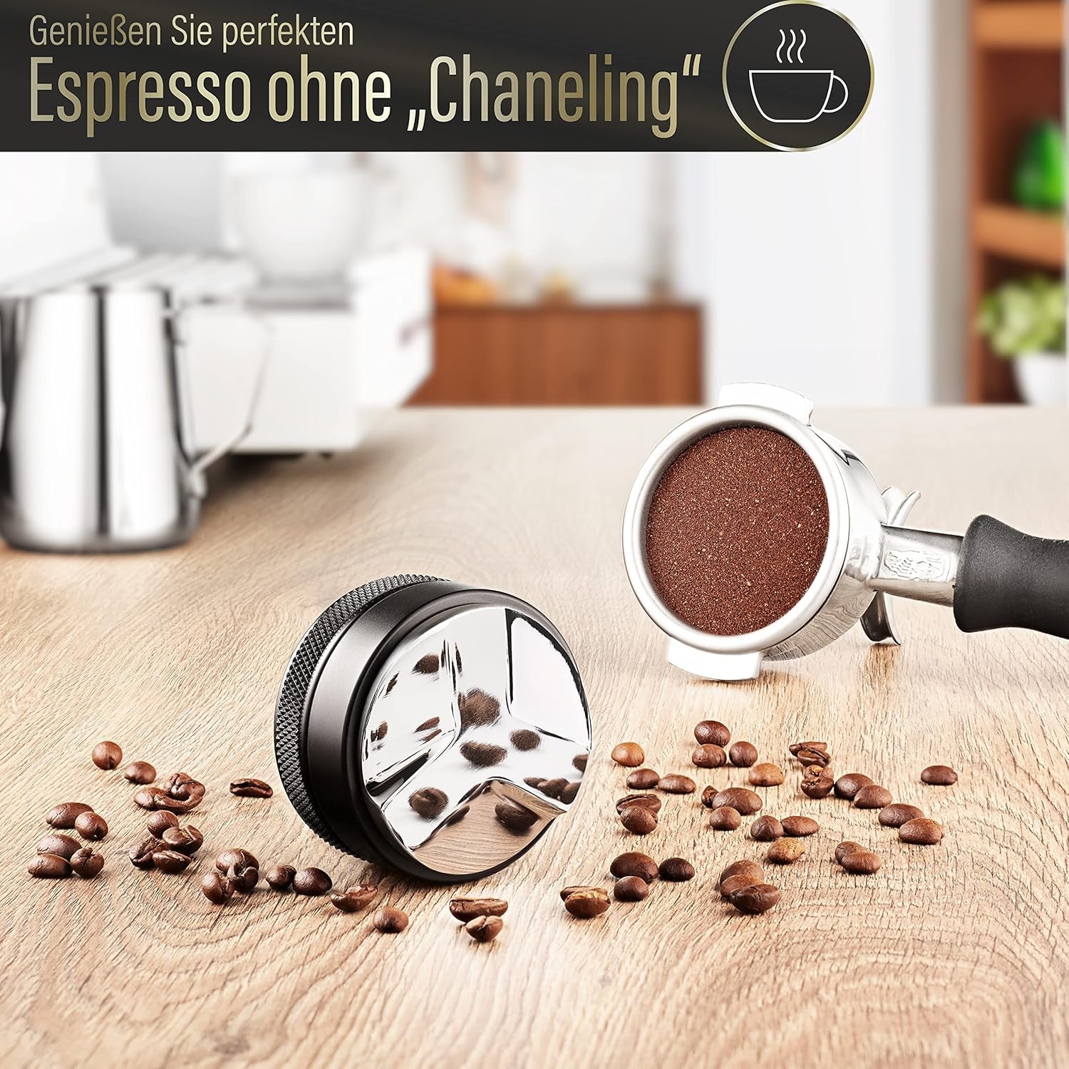 ® Distributore in Acciaio Inox Nero Regolabile in Altezza – Leveler Tool per Una Perfetta Farina Di Caffè Nel Portafiltro – Distributore Espresso per Risultati Perfetti. (54Mm)