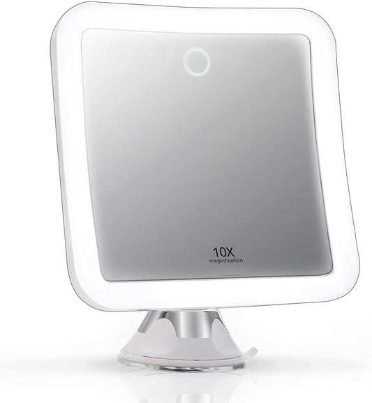 Specchio Di Ingrandimento 10 X Ricaricabile per Trucco Con 3 Impostazioni Di Luce LED - Touch Dimmerabile, Potente Ventosa - Specchio Illuminato Da Bagno (Guarda 2)