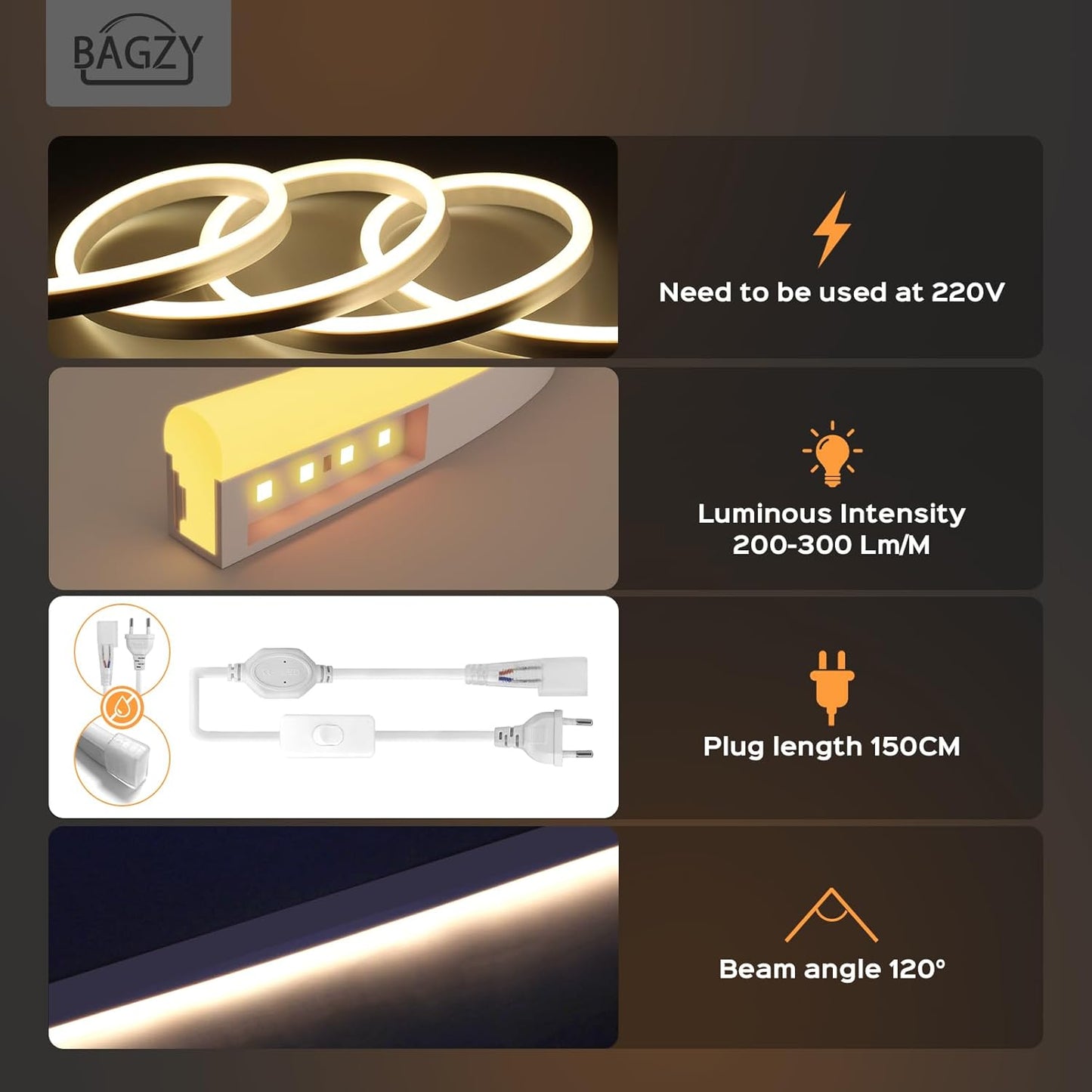 Striscia LED Neon 20 Metri Tubo LED Flessibile Esterno Impermeabile Luminosa 220V IP65 120 LED/M Corda Stringa Lampada Con Alimentatore Di Rete E Controller,Per Camera Da Letto(Giallo)