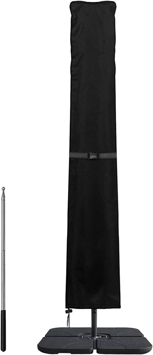 Copertura per Ombrellone a Braccio Decentrato Impermeabile, Tessuto Oxford 420D, Antivento, Anti-Uv Copertura Ombrellone Da Giardino Con Cerniera (240X57/57Cm) - Nero