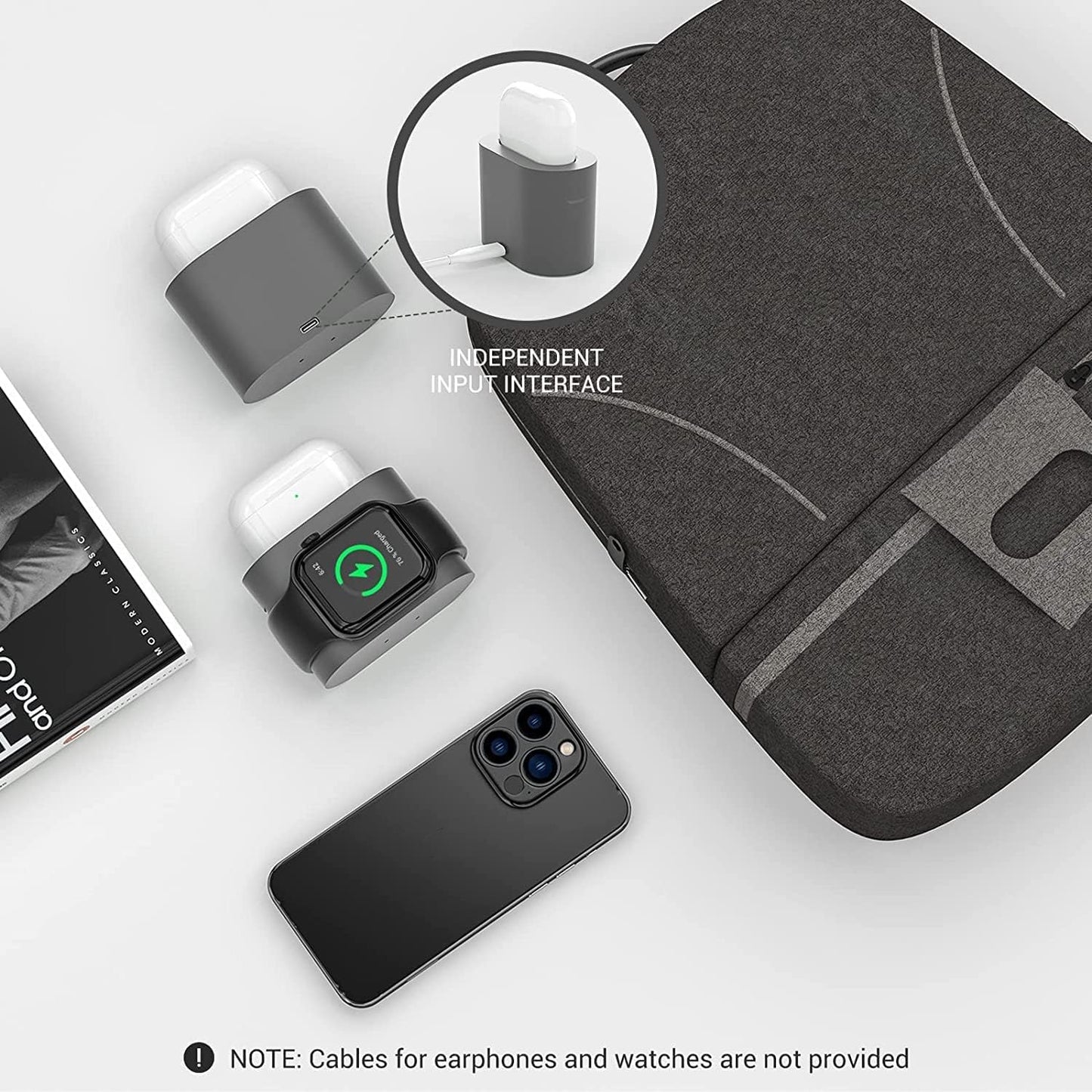 Caricabatterie Wireless,  Stazione Di Ricarica Wireless 3 in 1 Con Adattatore QC3.0 per Iwatch Series SE 6 5 4 3 2, Airpods Pro 2, Supporto Di Ricarica a Digiuno Da 15W per Lphone 14, 13 Pro Max