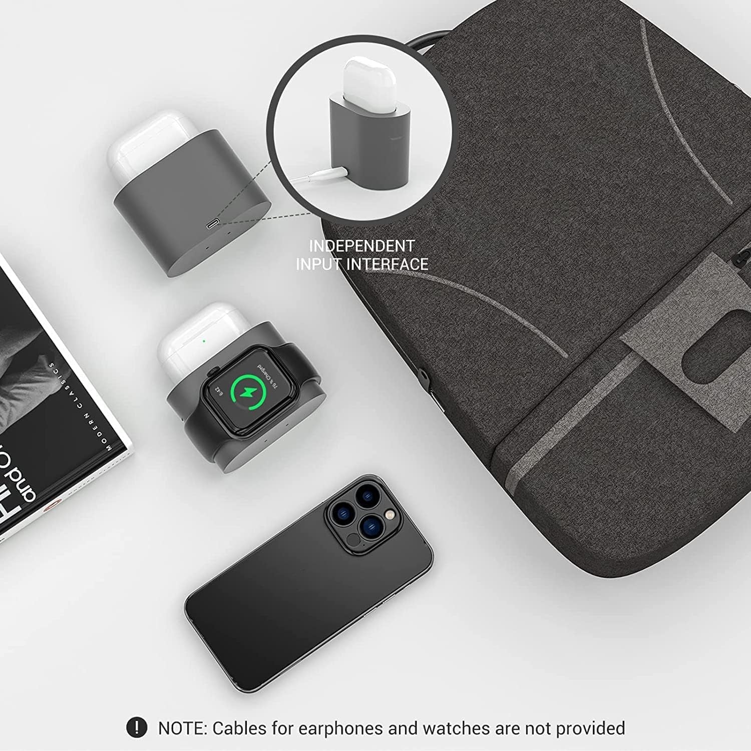 Caricabatterie Wireless,  Stazione Di Ricarica Wireless 3 in 1 Con Adattatore QC3.0 per Iwatch Series SE 6 5 4 3 2, Airpods Pro 2, Supporto Di Ricarica a Digiuno Da 15W per Lphone 14, 13 Pro Max