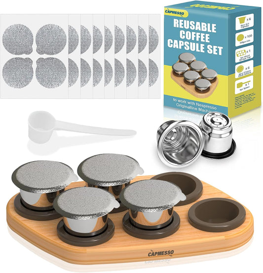 Cialde Di Caffè Riutilizzabili per Nespresso Originalline, 6 Capsule Ricaricabili Nespresso in Acciaio Inossidabile Compatibili Con Macchina Nespresso Originaline