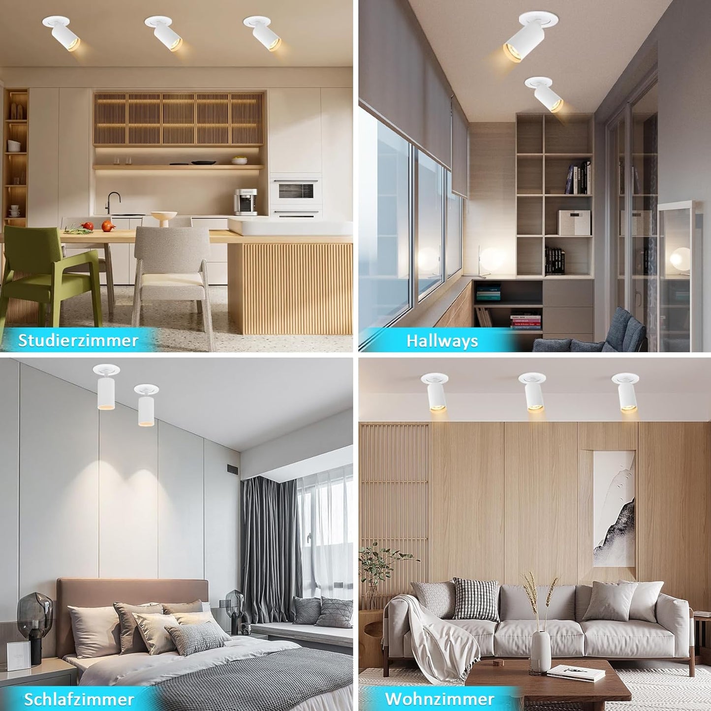 Faretti Da Soffitto Orientabili, GU10 Faretti LED Da Soffitto Bianco, Moderna Plafoniera Lampade Da Soffitto, Faretto LED Incasso per Barra, Cameretta, Cucina, Senza Lampadina, 2 Pezzi