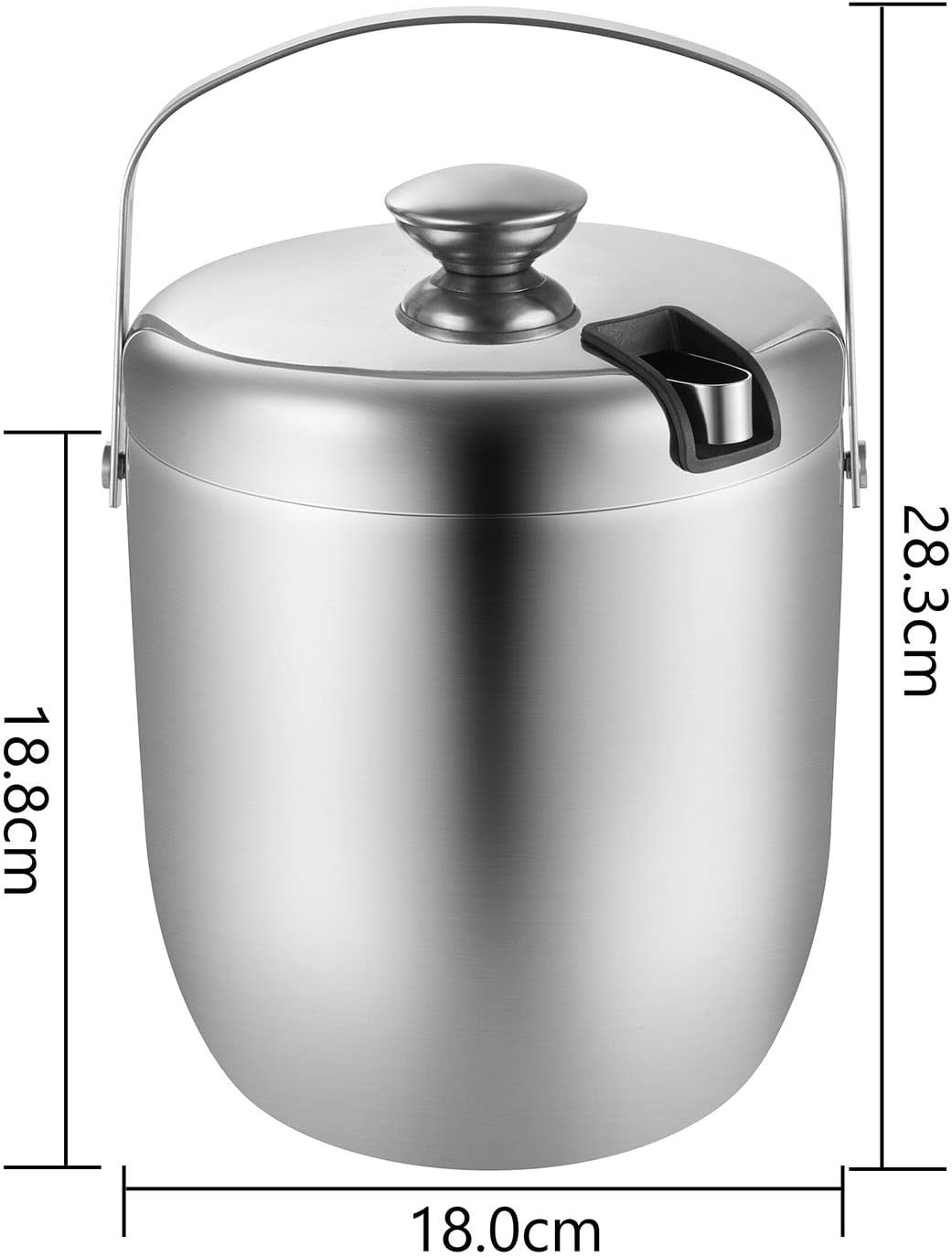 Contenitore per Cubetti Di Ghiaccio, Da 3 Litri, in Acciaio Inox, a Doppia Parete, Con Coperchio E Pinza per Ghiaccio