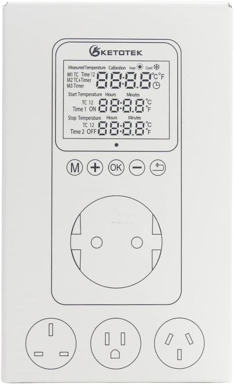 KT3200 Digitale Presa per Termostato Spina Con Timer Regolatore Di Temperatura Giorno Notte Con Sensore 3M Presa Di Corrente Termoregolatore Riscaldamento Raffreddamento per Serra Rettili