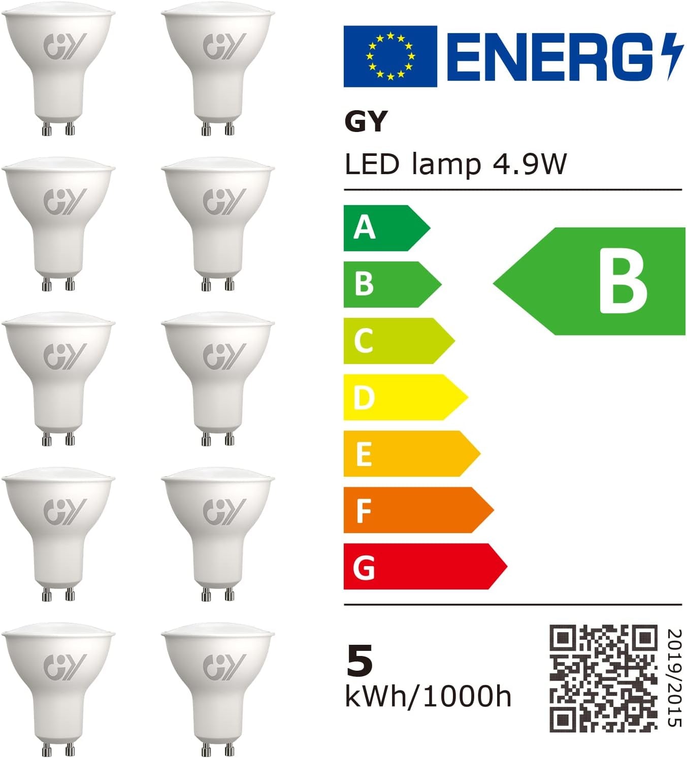 Lampadine GU10 LED, 4.9W (Equivalenti a 80W), 790 Lumen, 4000K Bianco Neutro, Risparmio Energetico LED GU10, Lunga Durata, Basso Consumo, 120° Angolo Del Fascio,Non Dimmerabile, 5 Pezzi