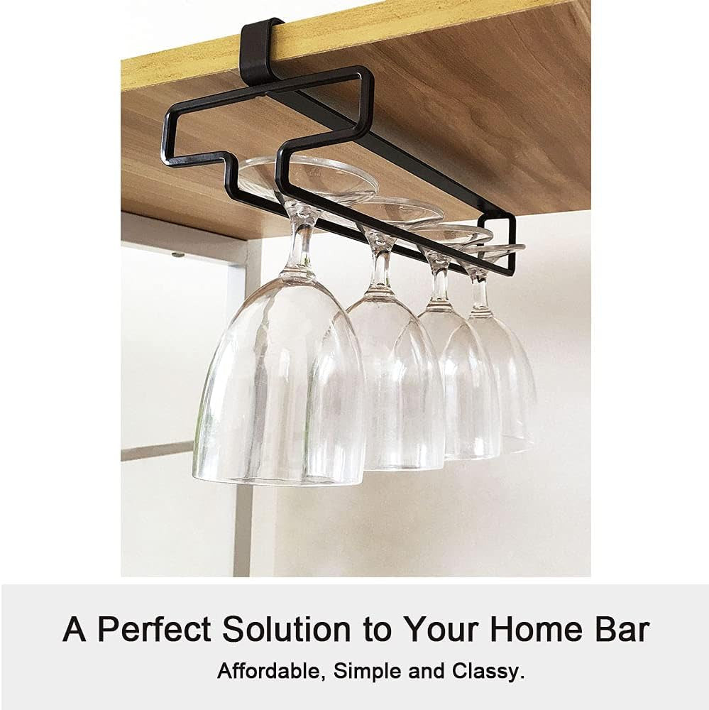 2 Pezzi Supporto per Bicchieri Da Vino Sotto L'Armadio Porta Bicchieri Da Vino Stemware Rack Sospeso Senza Fori per Bar Di Casa Cucina Bar Ristorante Nero