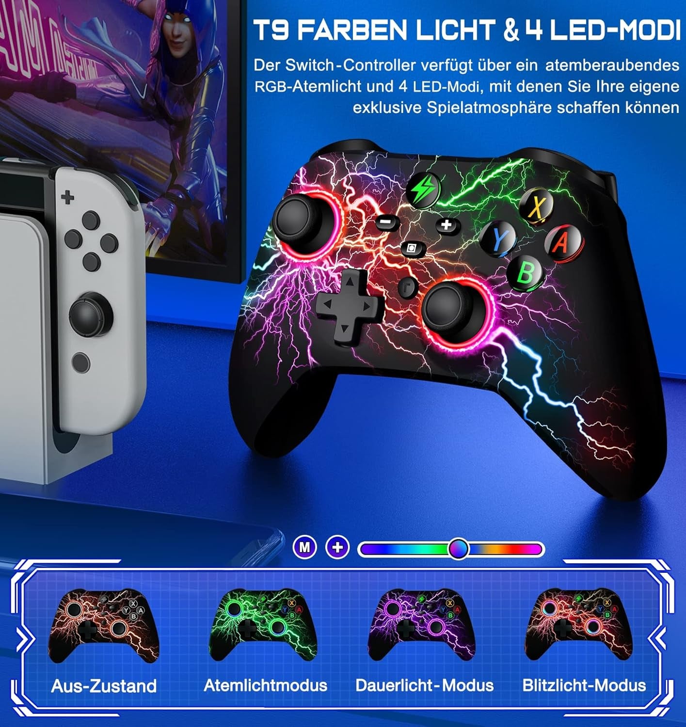 Switch Controller per Nintendo, Switch Controller Con 2 Pulsanti Posteriori Macro Programmabili/Lampeggianti, 1000 Mah Controller Switch per Nintendo Switch/Lite/Oled, Compatibile Con Android/Ios/Pc