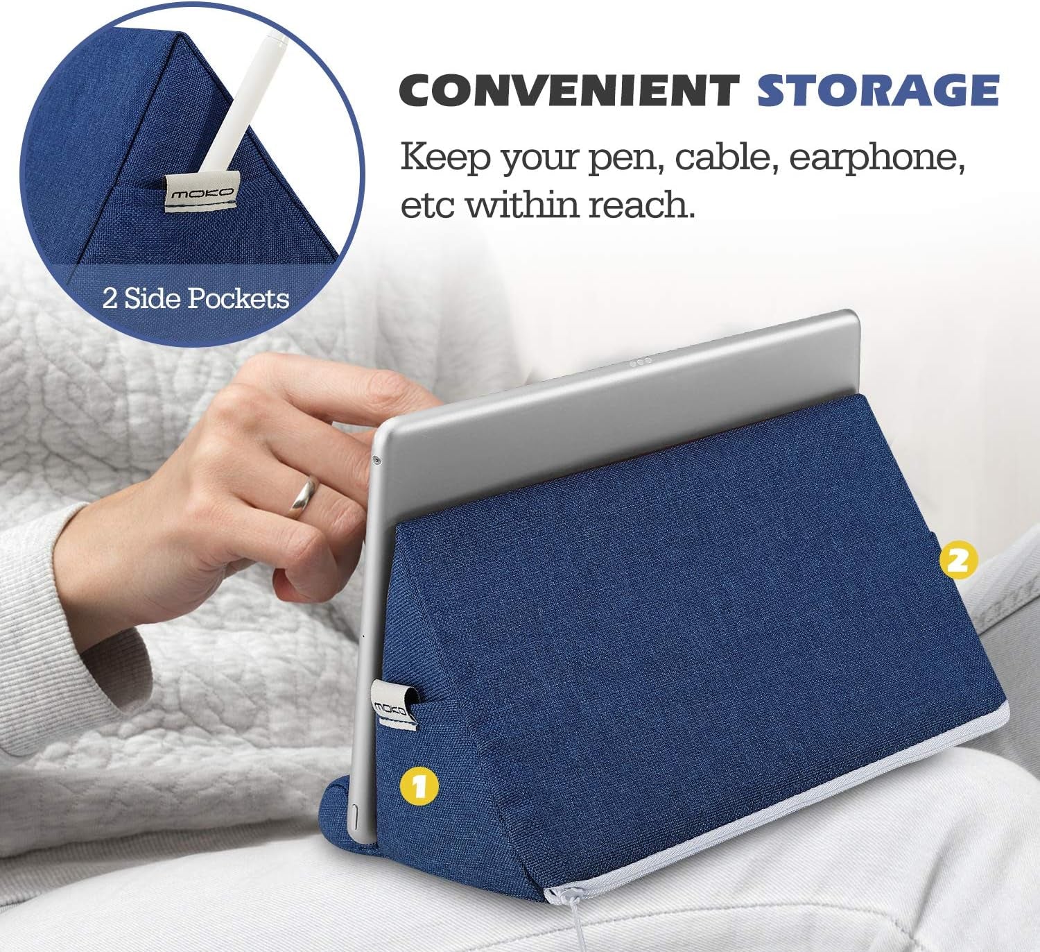 Supporto Tablet Universale in Spugna Compatibile Con Galaxy Tab S9/S9+, Ipad 10,2 10A 2022/Air 5 10,9, Microsoft Surface PRO Fino a 11", Accessori Tablet, Supporto per Tablet, Blu Marino