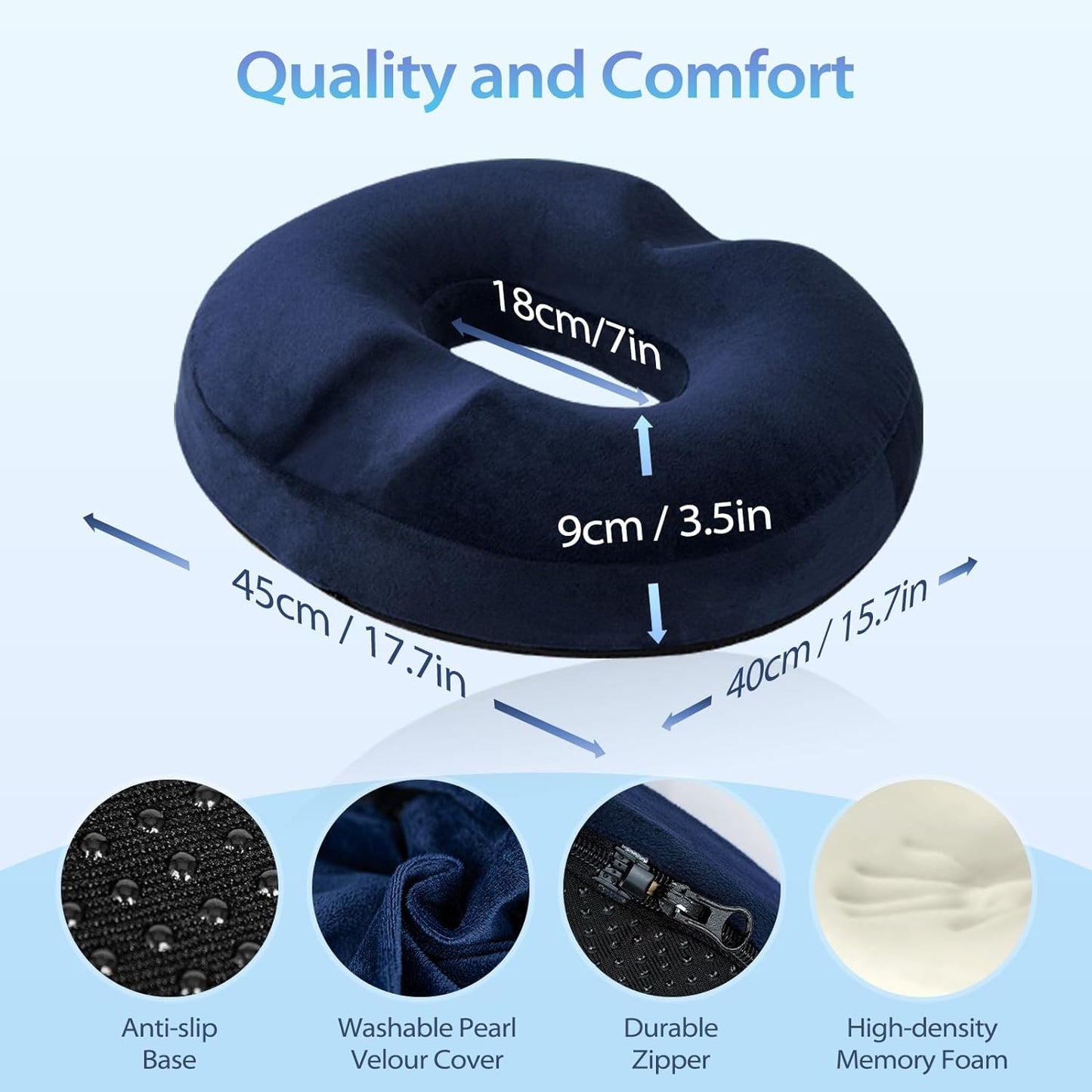 Cuscino Sedia Ergonomico in Memory Foam, Cuscino Ciambelle Antiscivolo Cuscino Coccige Cuscini Ortopedico Seduta per Auto, Ufficio, Fodera Lavabile, 45X40X9Cm