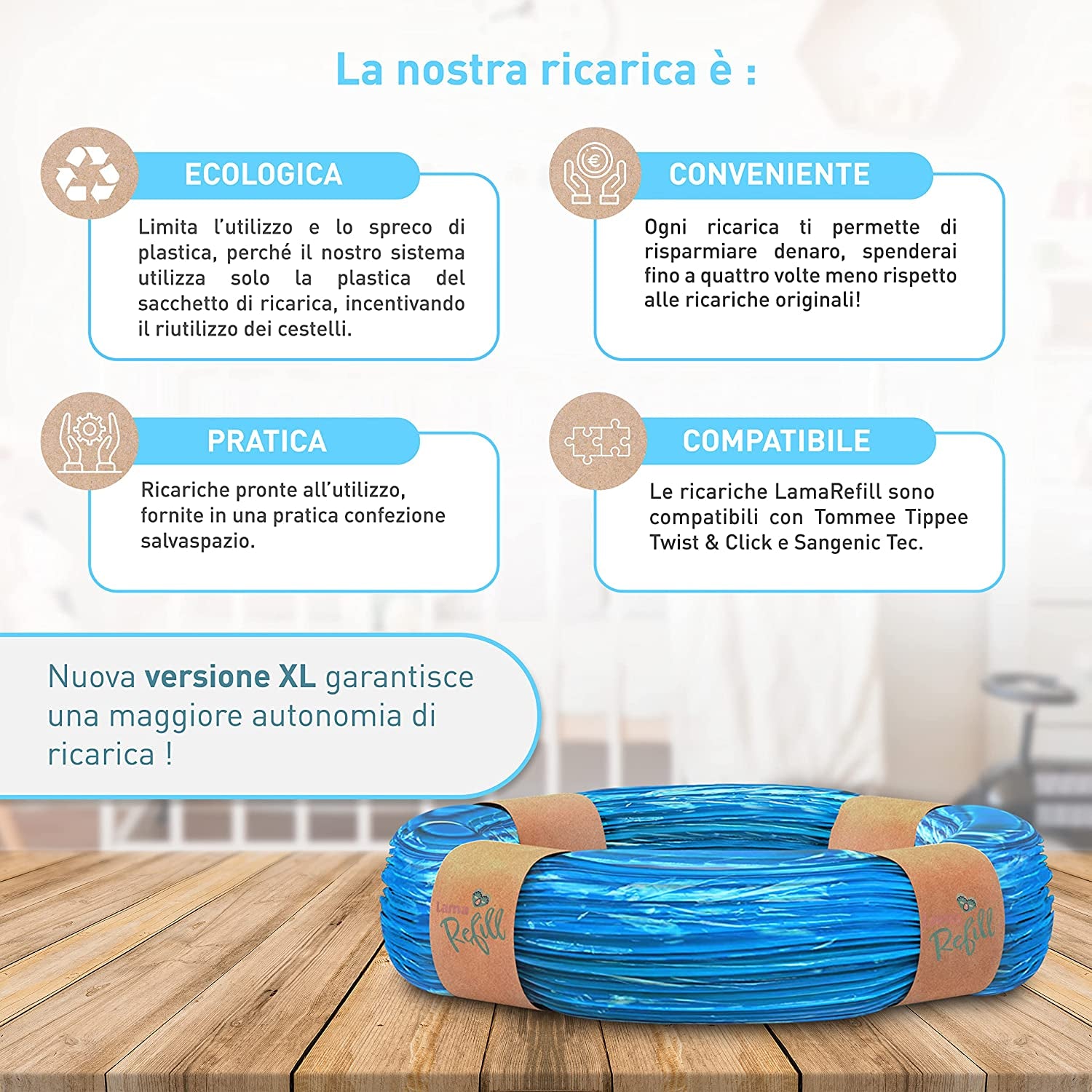 10 Ricariche per Mangiapannolini Compatibili Con Tommee Tippee Twist and Click, Simplee Sangenic Tec - 100% MADE in ITALY - Mangia Pannolino Sacchetti Igienici Antiodore (10 Ricariche)