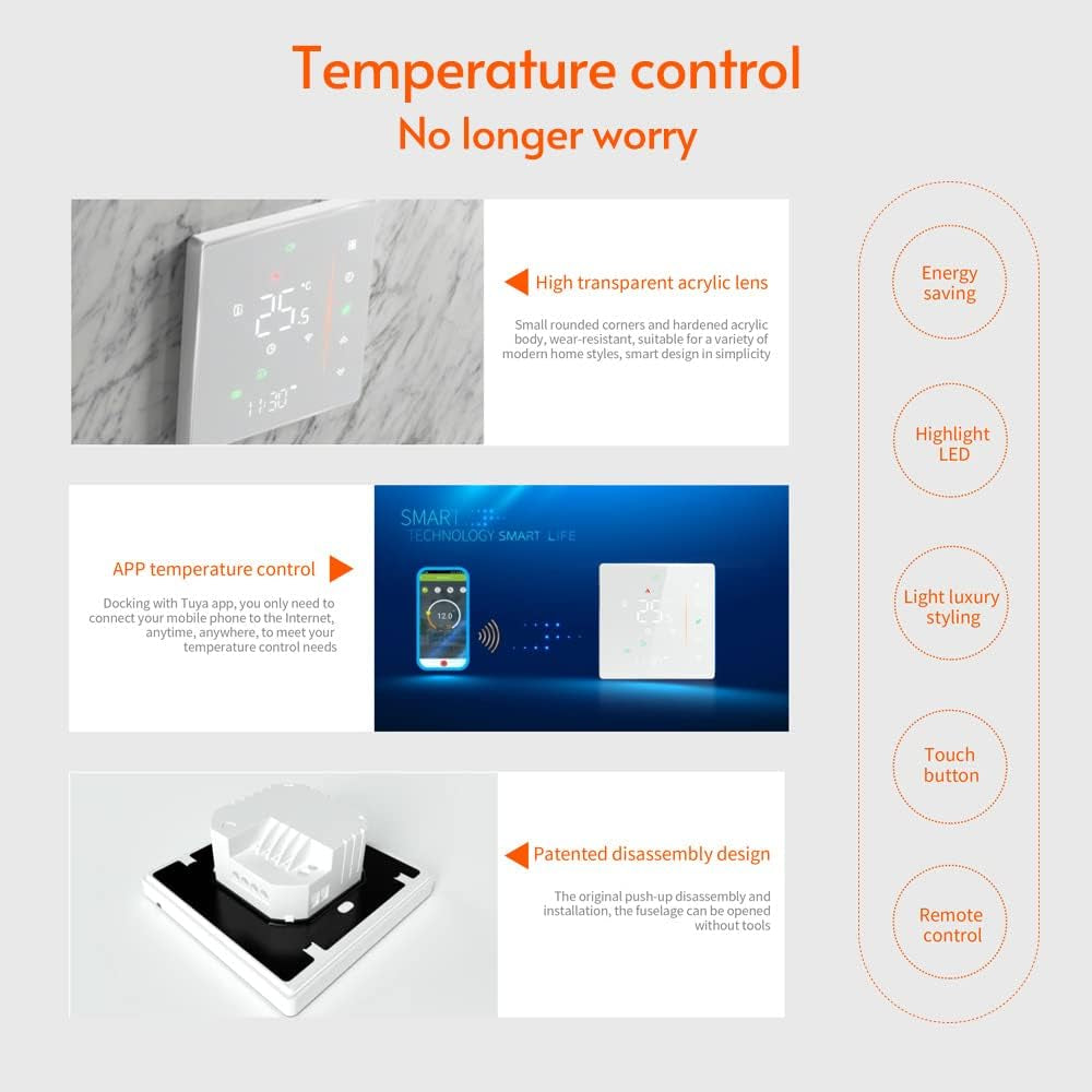 Termostato Intelligente Wifi, Programmabile Settimanalmente, Supporta Touch Control/Mobile App/Controllo Vocale, Compatibile Con Alexa/Google Home, per Caldaia a Gas 3A, Bianco