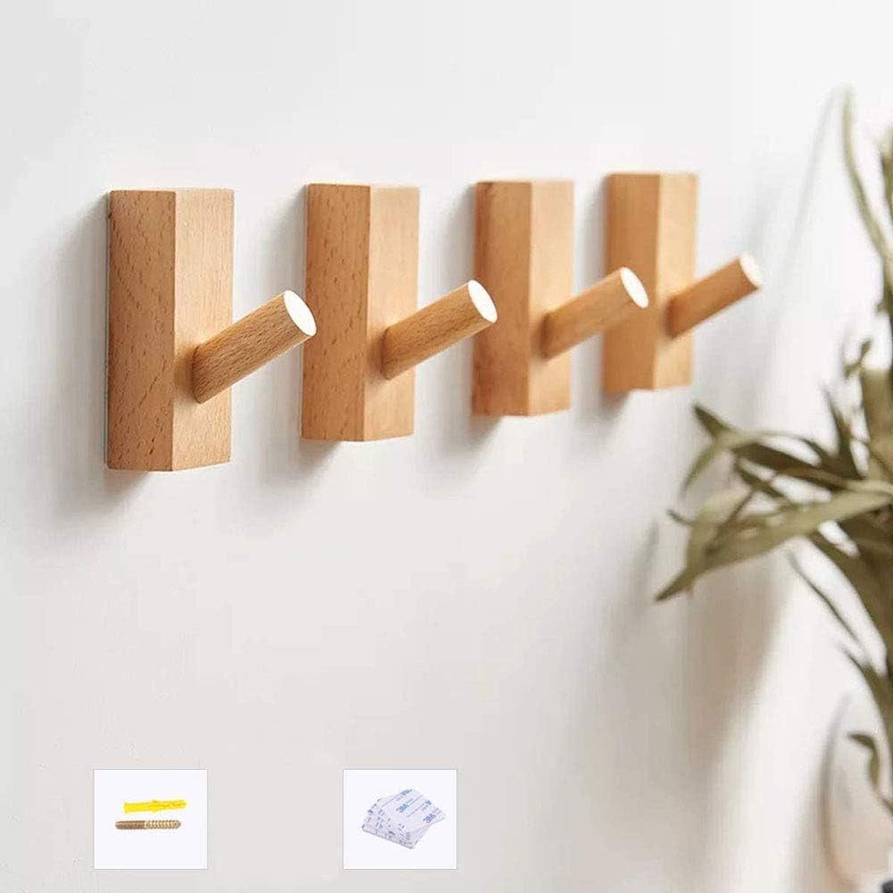 Confezione Da 4 Ganci Autoadesivi Da Parete in Legno, Appendiabiti Decorativi in Legno, Ganci in Legno, Ganci per Cappelli (Rettangolo Faggio- 8 Pezzi)