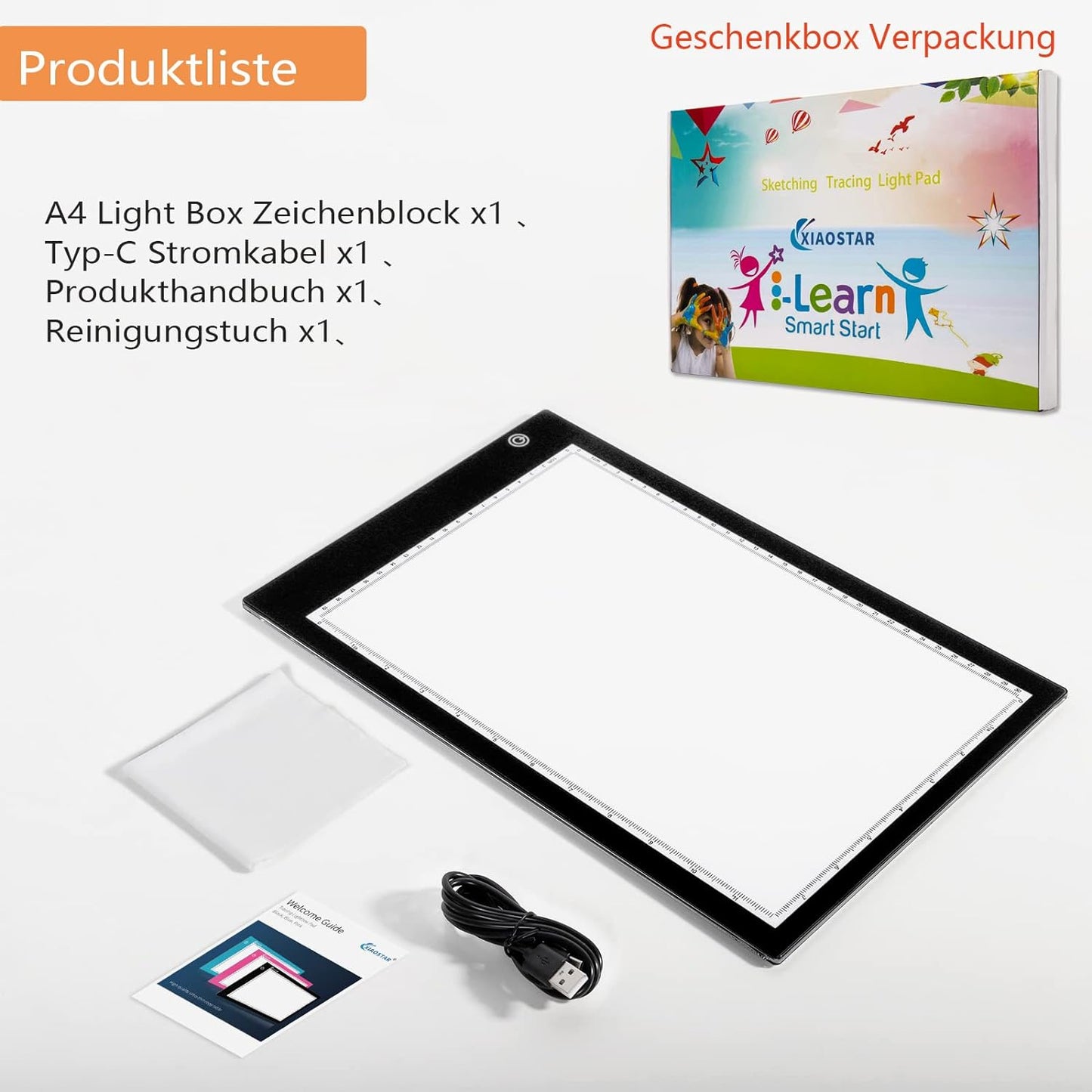 Tavoletta Luminosa LED A4, Lavagna Copiativa a LED A4, Sottilissima per Tavolo Da Disegno Con Cavo USB Con Luminosità Regolabile