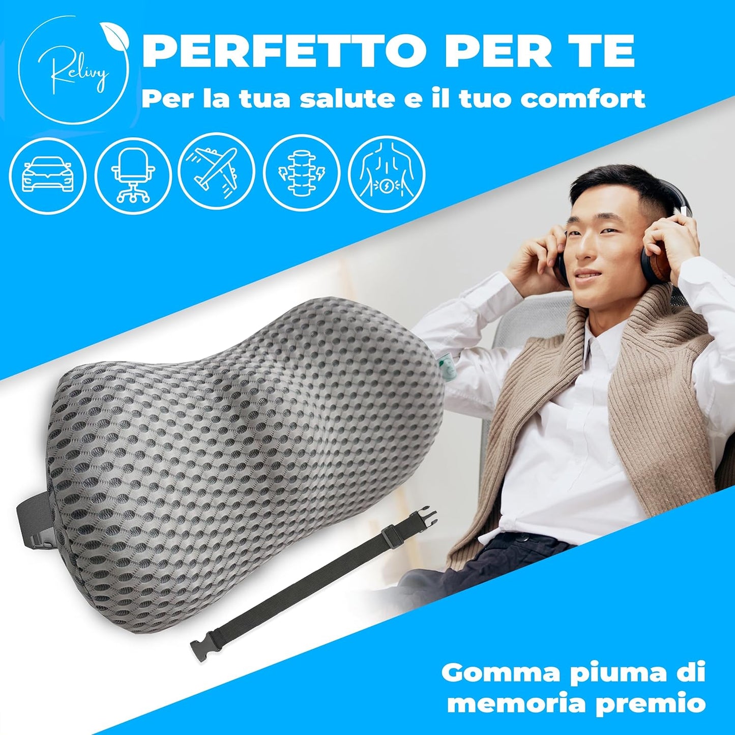 - Cuscino Lombare per Auto, Cuscino Schiena Sedia Ufficio, Supporto Lombare per Auto, Cuscino Lombare Sedia Ufficio, Cuscino per Sedia Da Ufficio, Seduta Auto