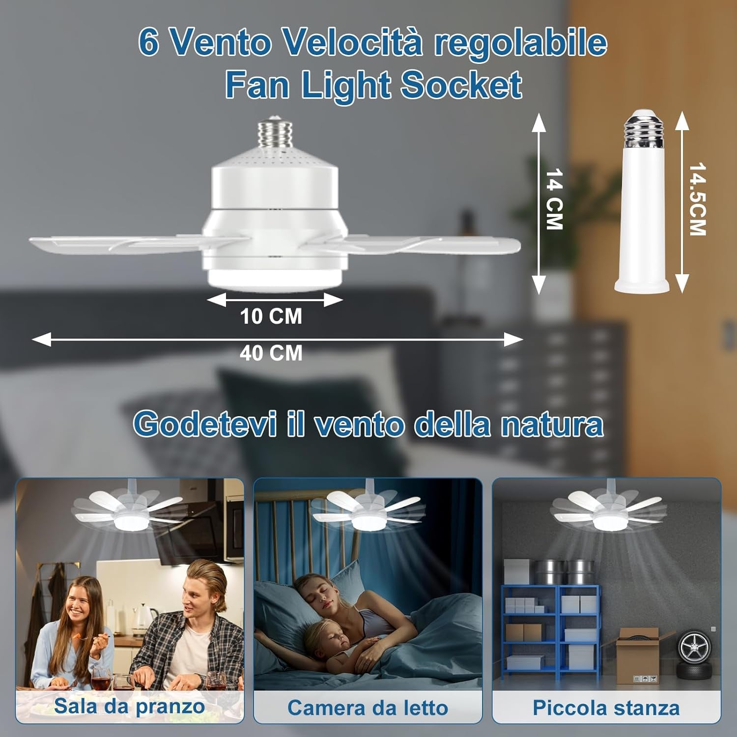 Ventilatore Da Soffitto Con Luce E Telecomando, Lampadario Ventilatore Silenzioso LED Dimmerabile, 3 Temperature Di Colore 3000K-6000K Lampada Con Ventilatore Da E27, 5 Pale, 6 Velocità