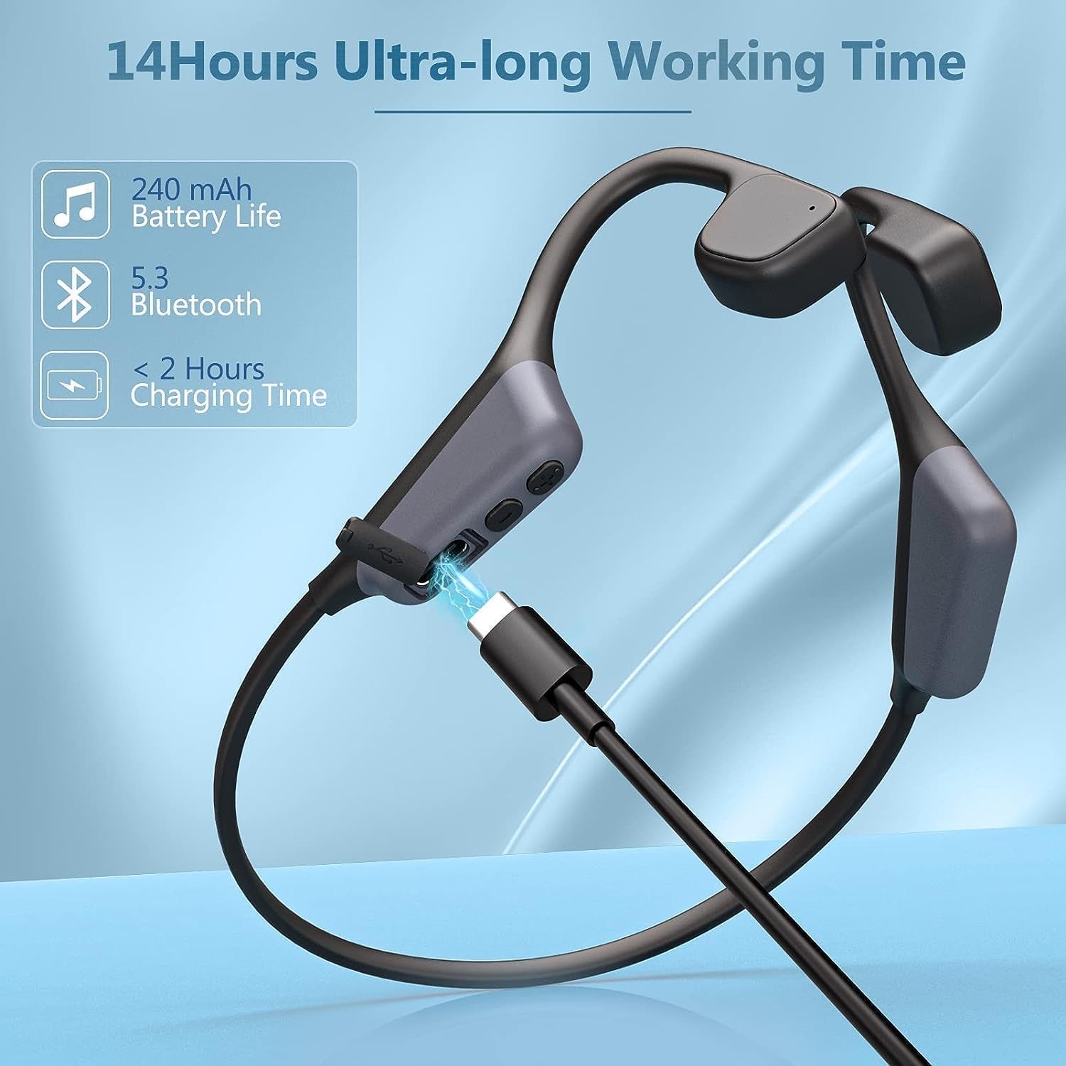 Cuffie a Conduzione Ossea, Cuffie a Orecchio Aperto Con Microfono, Auricolare Wireless Impermeabile, Cuffie Sportive Bluetooth 5.3 per Jogging, Ciclismo, Sport All'Aperto, Escursionismo
