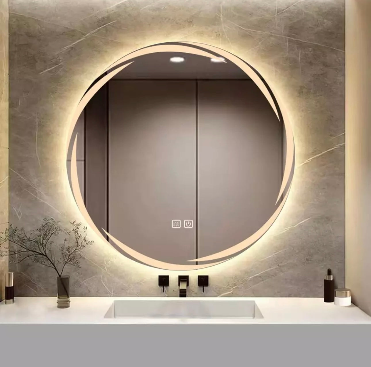 Specchio Da Bagno Rotondo Da 700 Mm Con Motivi Specchio Da Parete Con Luce a LED, Specchio Cosmetico Illuminato Più Elegante, Luce LED Dimmerabile a 3 Colori, IP44 (Caleidoscopio)