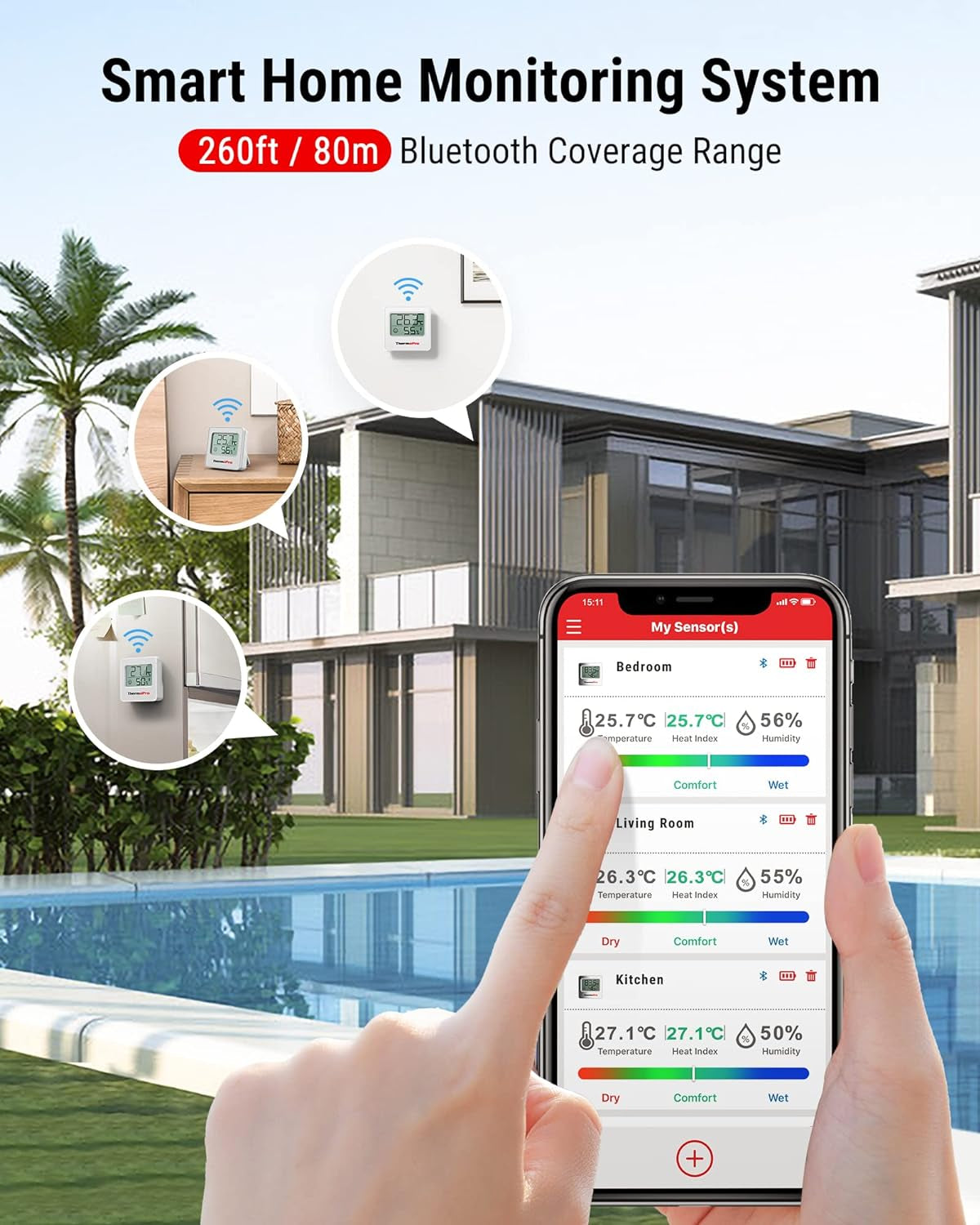 TP357 260FT Termometro Da Casa Bluetooth per Interni Con Monitor Remoto Di Temperatura E Umidità E APP Intelligente