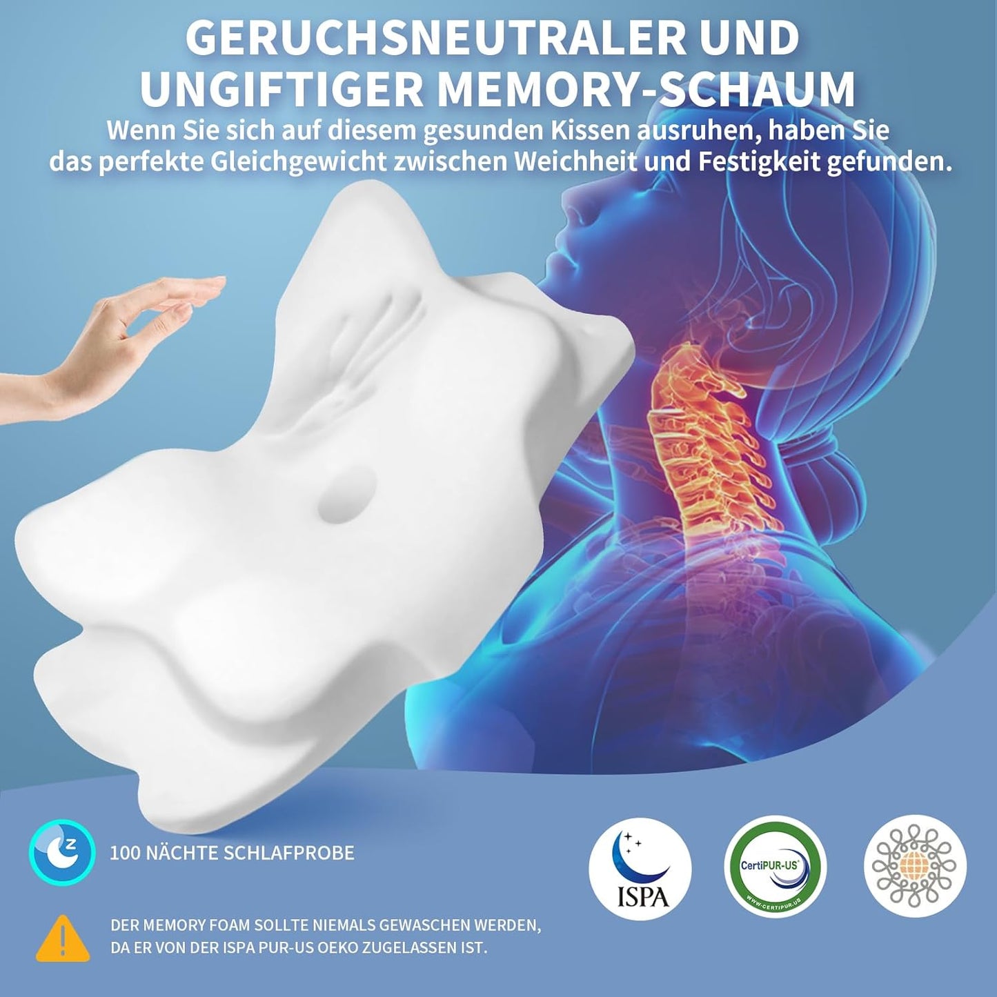 Cuscino Cervicale per Dormire Cuscino Memory Foam, Cuscino per Cervicale Ergonomico Di Sostegno per Il Dolore Al Collo E Alle Spalle Con Federa in Seta Di Ghiaccio