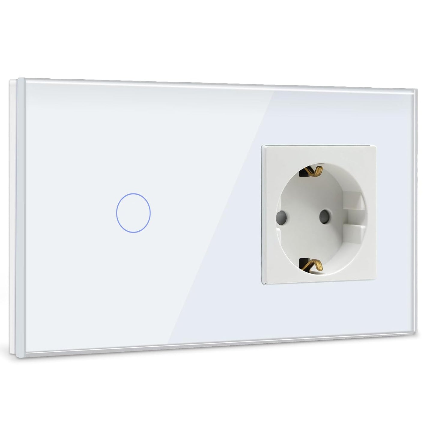 Interruttore Della Luce Touch Con Presa 1 Scomparto a 1 Via, Interruttore Da Parete Con Indicatore LED, Interruttore Touch Screen Da Incasso Con Cornice in Vetro 157 Mm, Bianco 500 W (Non