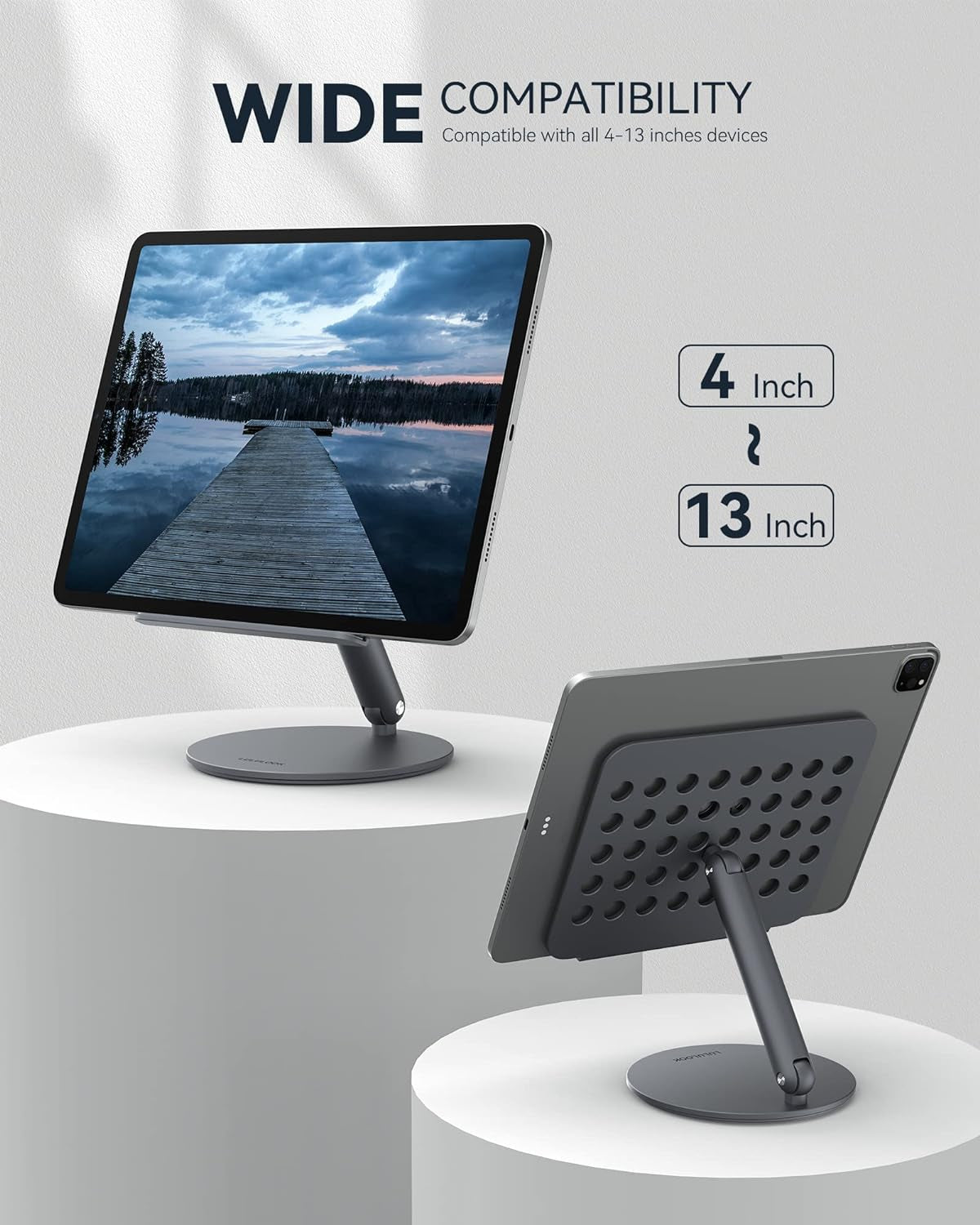 Supporto Universale per Tablet, Porta Ipad Da Tavolo Regolabile Pieghevole E Ruotabile a 360°, Compatibile Con Ipad Pro Air Mini, Samsung Galaxy Tab, Surface Pro, Switch, Grigio